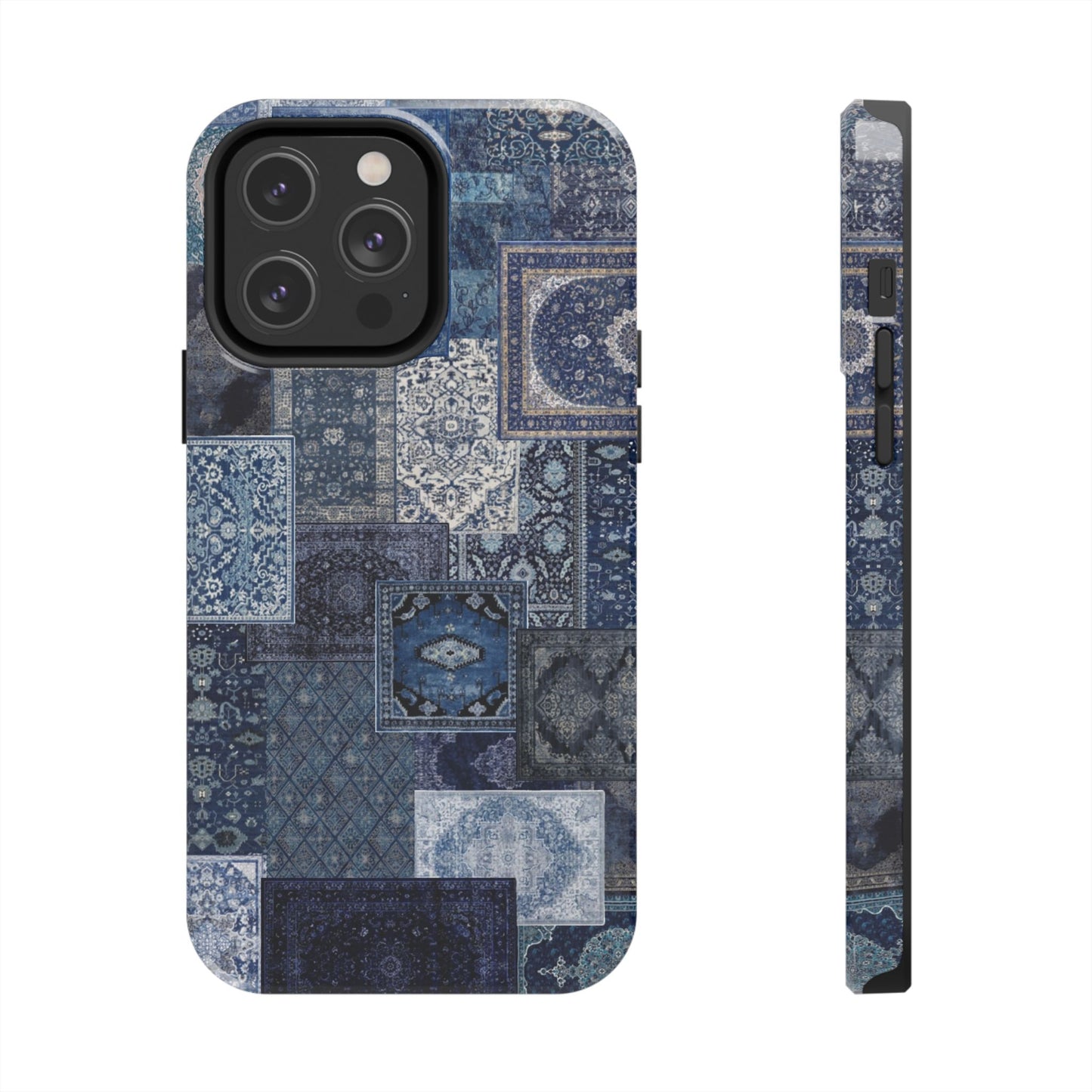 Vintage Rug Pattern Phone Cases, Tough Cases for iPhone, Stylish Smartphone Cover, Unique Gifts for Him/Her, Blue Design