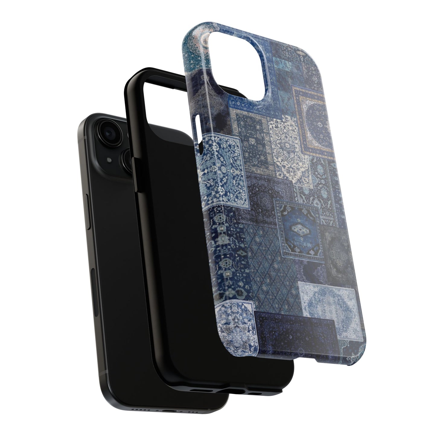 Vintage Rug Pattern Phone Cases, Tough Cases for iPhone, Stylish Smartphone Cover, Unique Gifts for Him/Her, Blue Design
