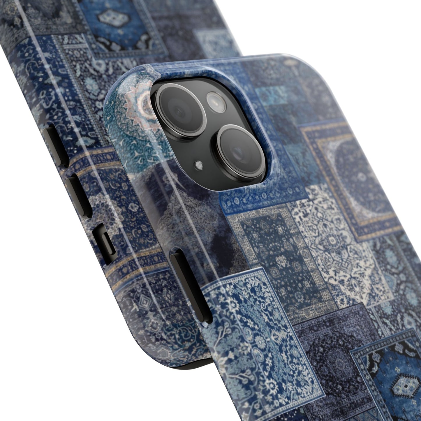 Vintage Rug Pattern Phone Cases, Tough Cases for iPhone, Stylish Smartphone Cover, Unique Gifts for Him/Her, Blue Design