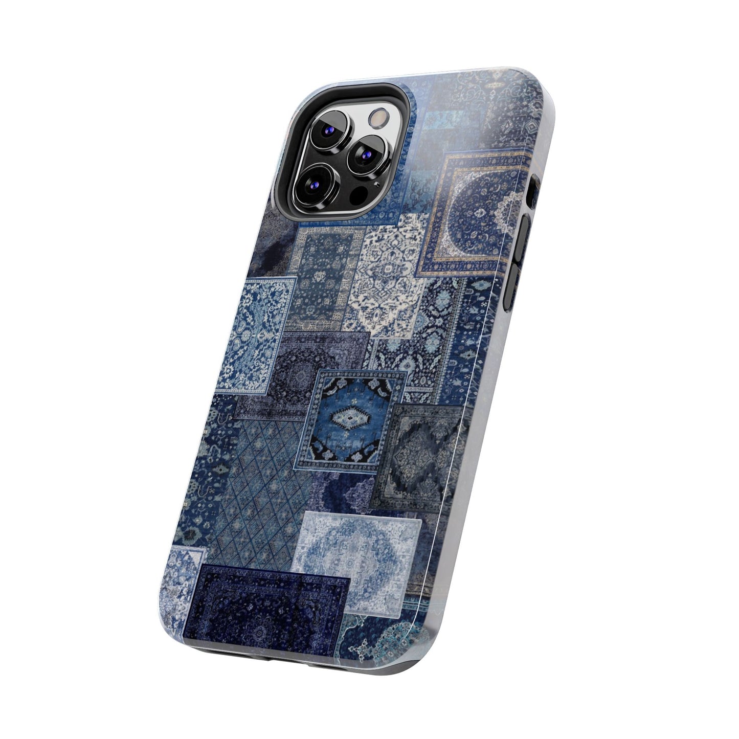 Vintage Rug Pattern Phone Cases, Tough Cases for iPhone, Stylish Smartphone Cover, Unique Gifts for Him/Her, Blue Design