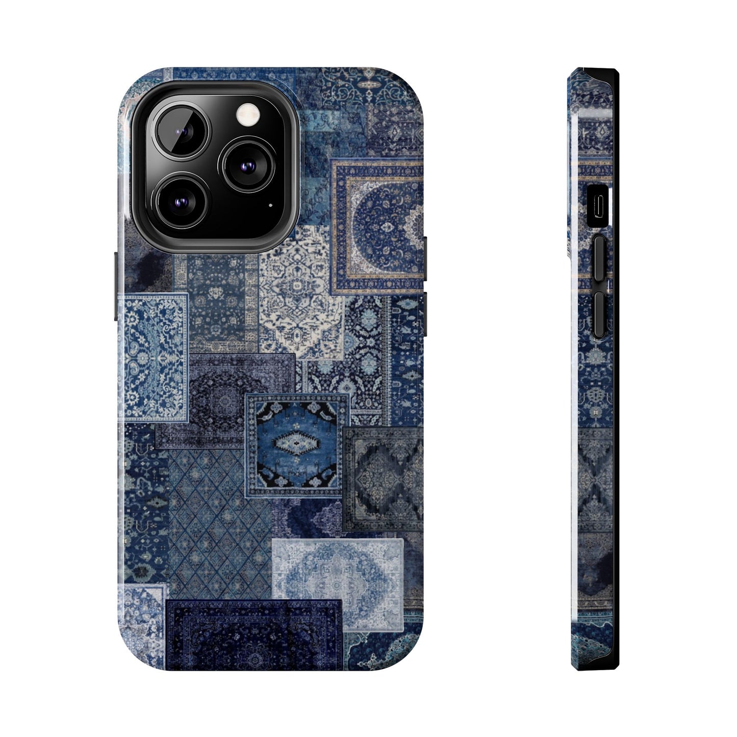 Vintage Rug Pattern Phone Cases, Tough Cases for iPhone, Stylish Smartphone Cover, Unique Gifts for Him/Her, Blue Design