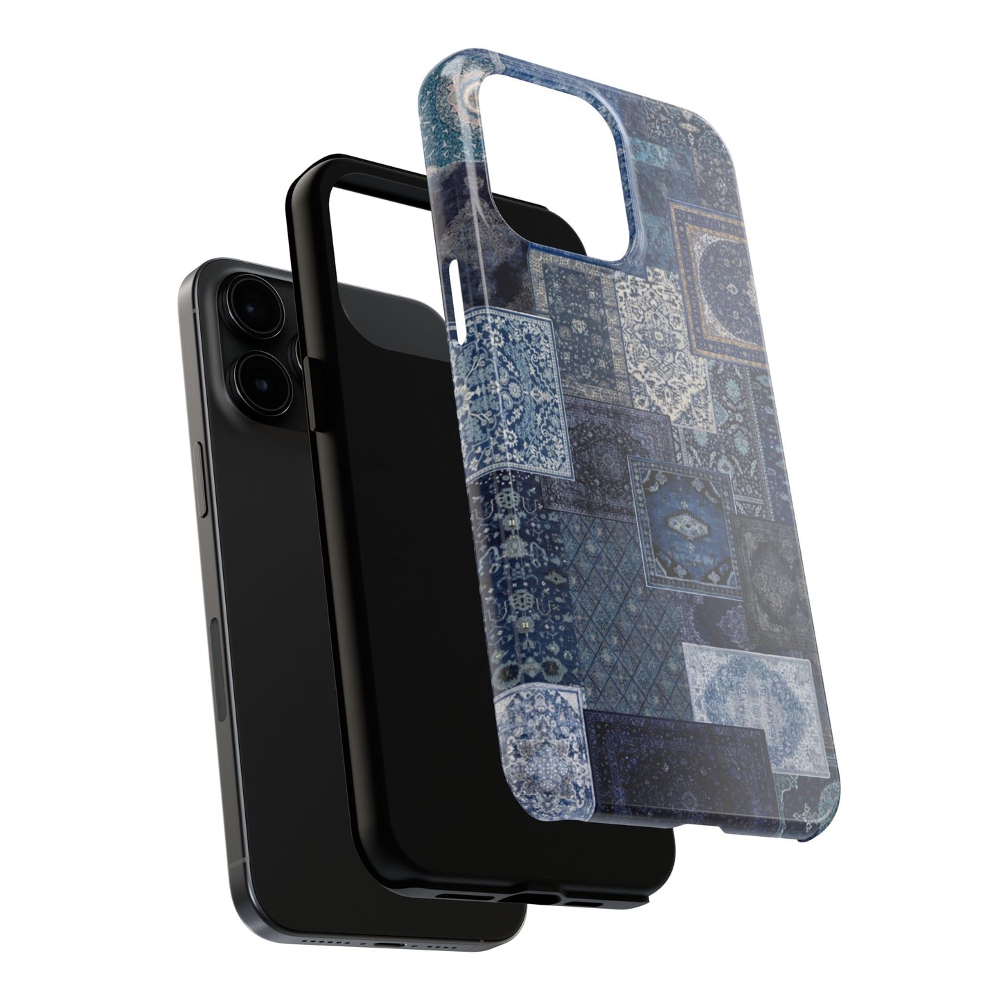 Vintage Rug Pattern Phone Cases, Tough Cases for iPhone, Stylish Smartphone Cover, Unique Gifts for Him/Her, Blue Design