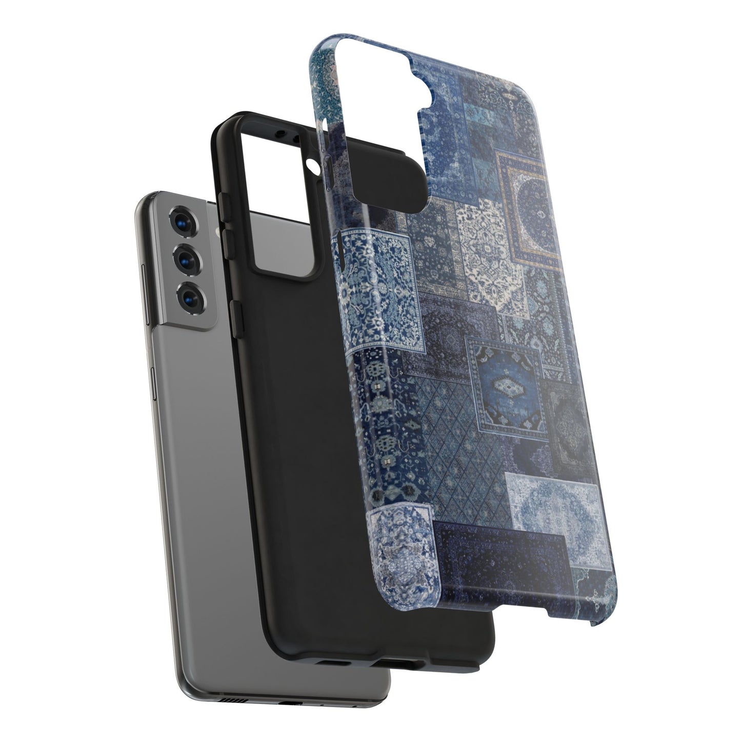Vintage Rug Pattern Phone Cases, Tough Cases for iPhone, Stylish Smartphone Cover, Unique Gifts for Him/Her, Blue Design