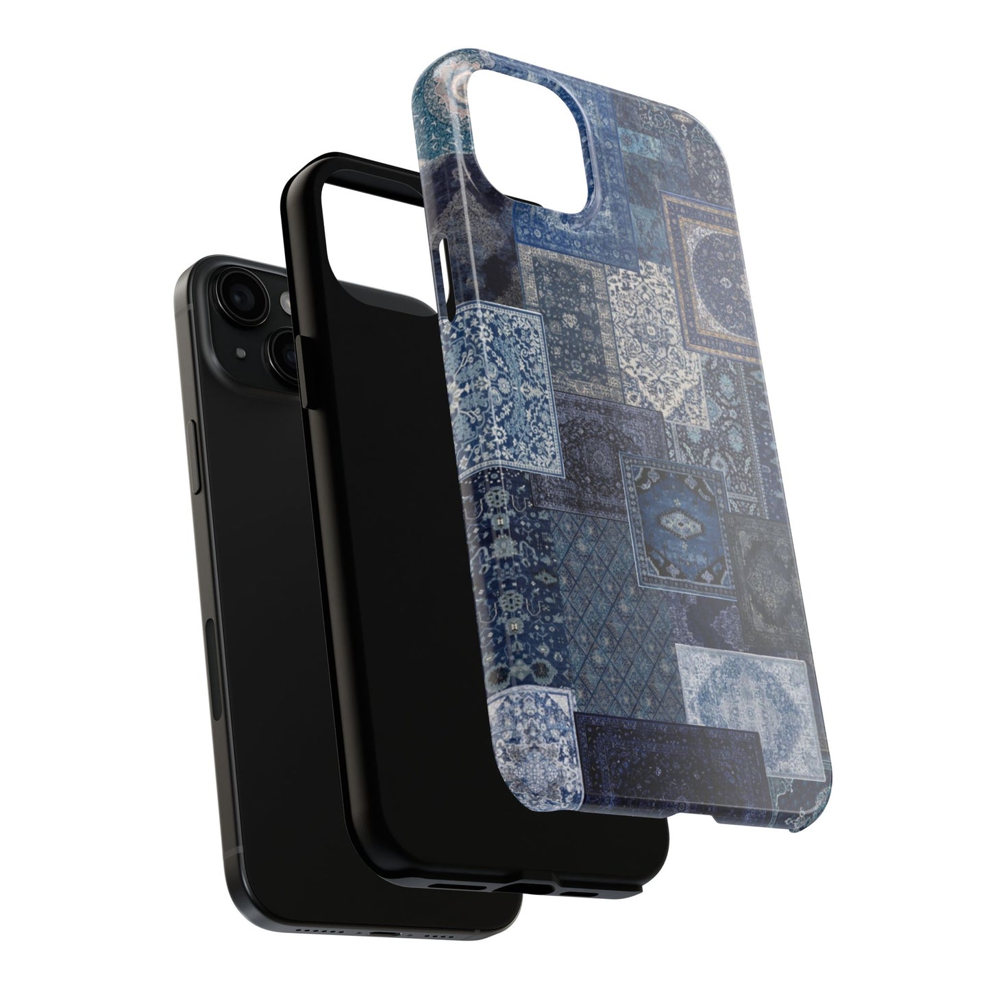 Vintage Rug Pattern Phone Cases, Tough Cases for iPhone, Stylish Smartphone Cover, Unique Gifts for Him/Her, Blue Design