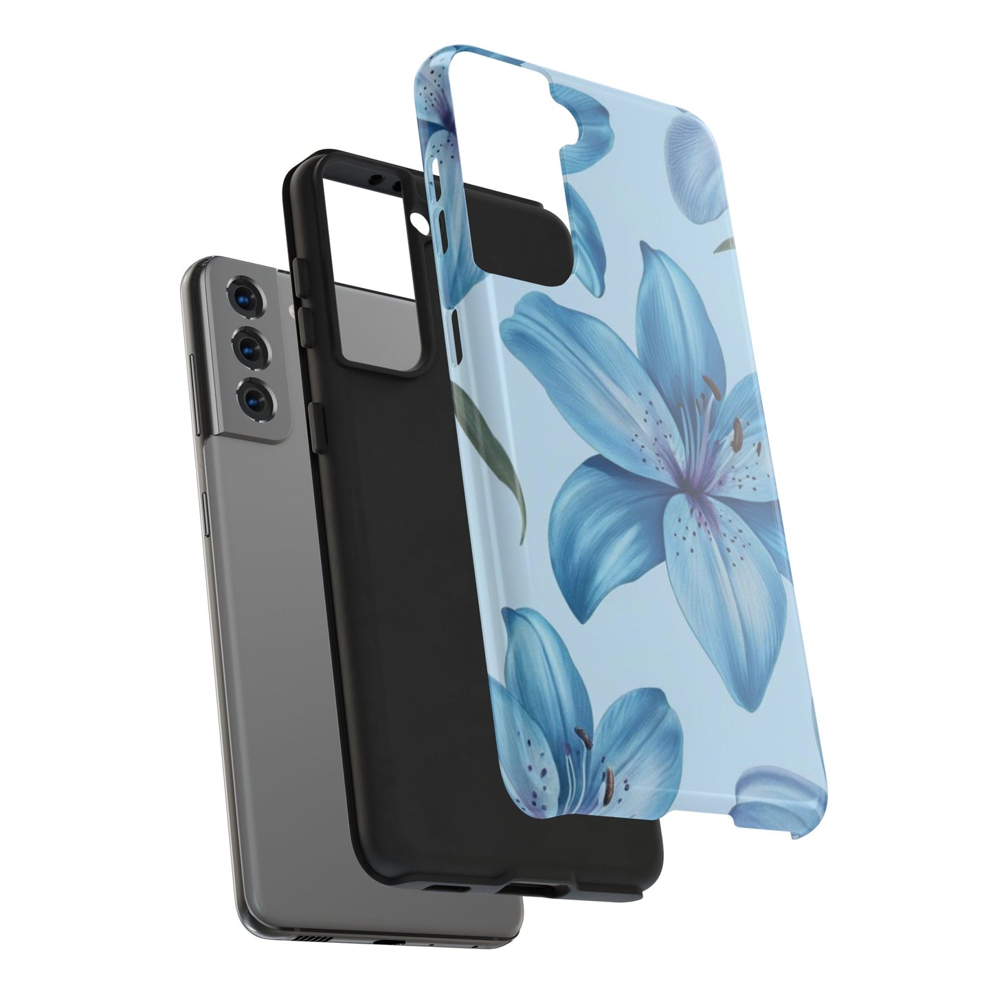 Blue Floral Tough Phone Cases, Floral Phone Cover, Gift for Her, Summer Aesthetic, Smartphone Protector, Durable Case