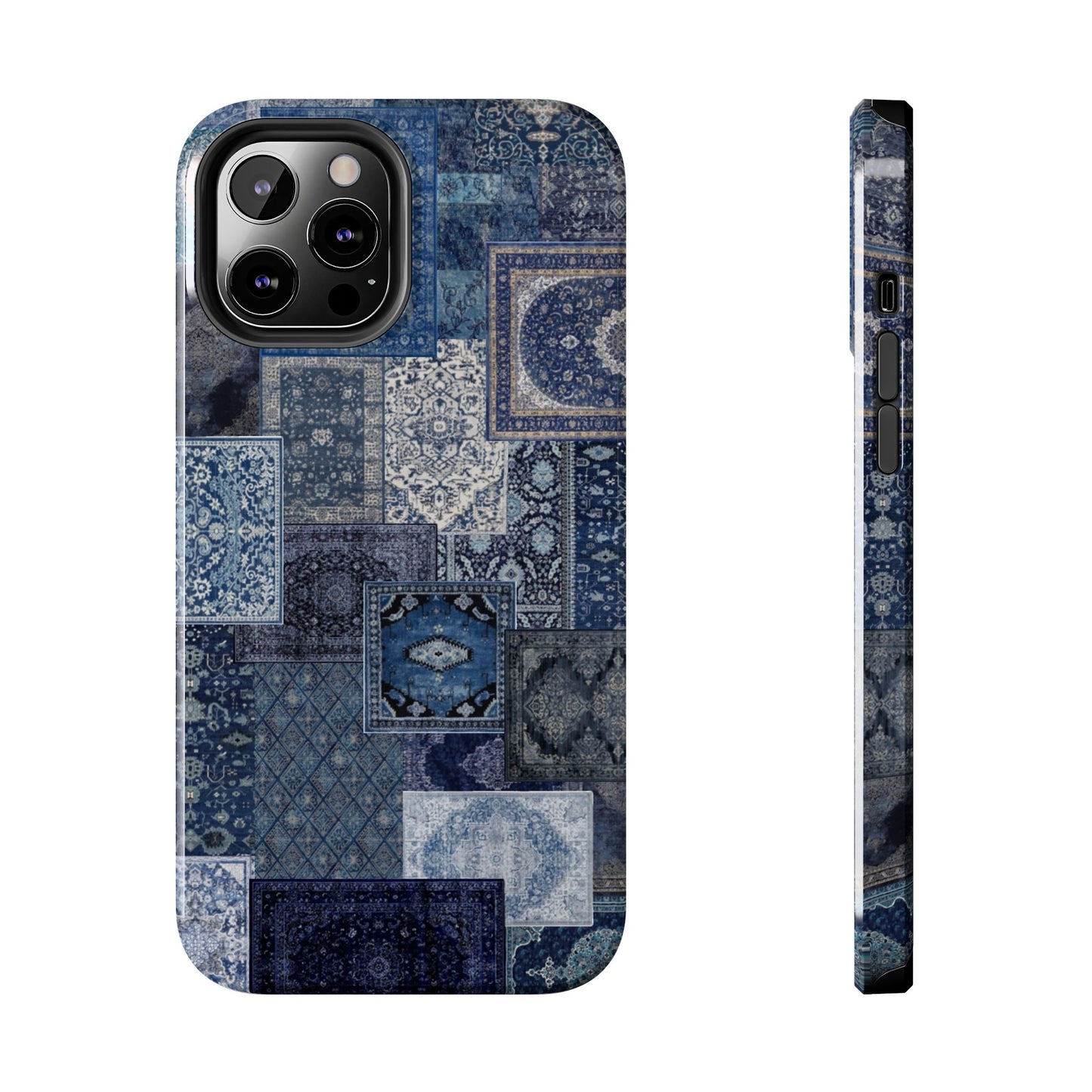 Vintage Rug Pattern Phone Cases, Tough Cases for iPhone, Stylish Smartphone Cover, Unique Gifts for Him/Her, Blue Design