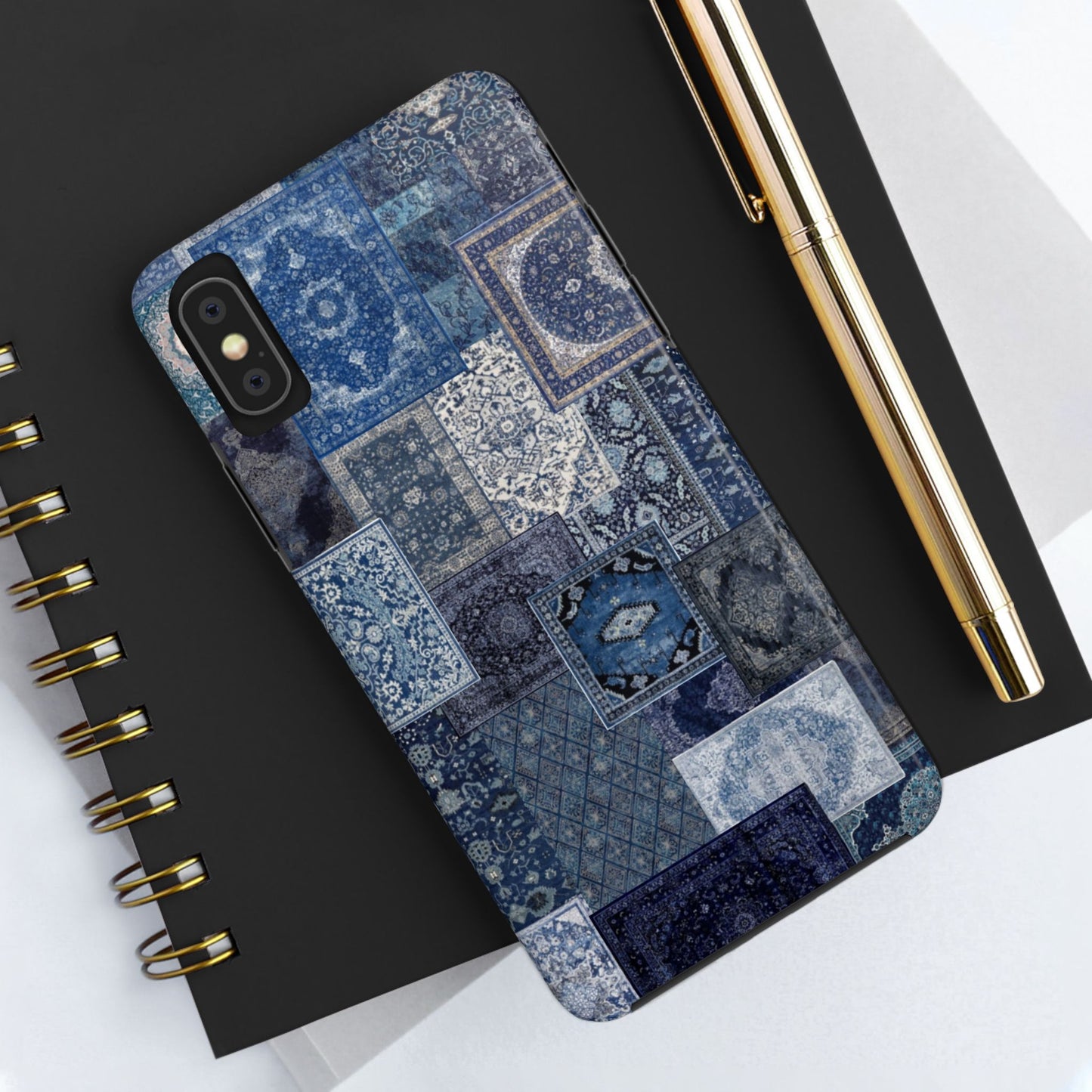 Vintage Rug Pattern Phone Cases, Tough Cases for iPhone, Stylish Smartphone Cover, Unique Gifts for Him/Her, Blue Design