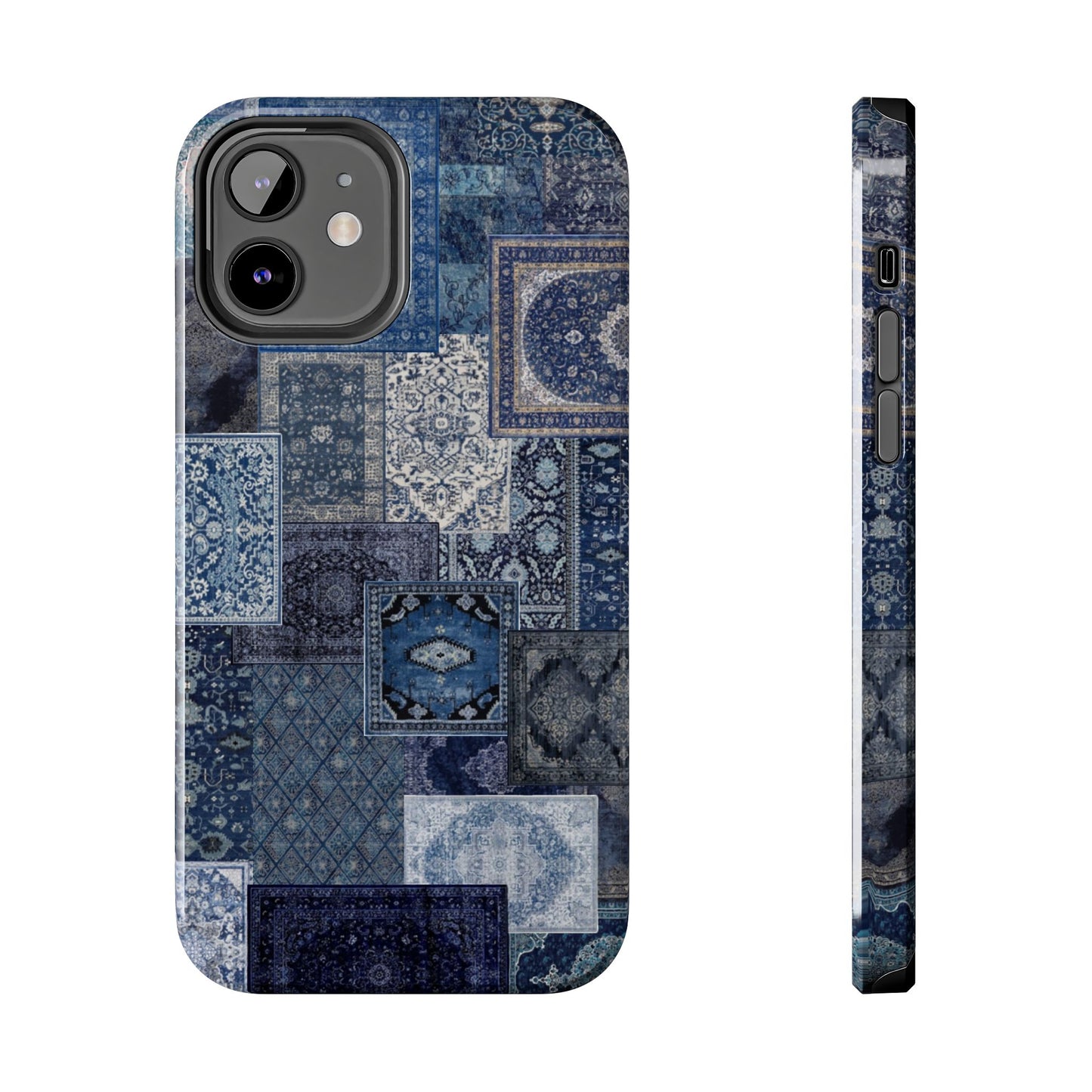 Vintage Rug Pattern Phone Cases, Tough Cases for iPhone, Stylish Smartphone Cover, Unique Gifts for Him/Her, Blue Design