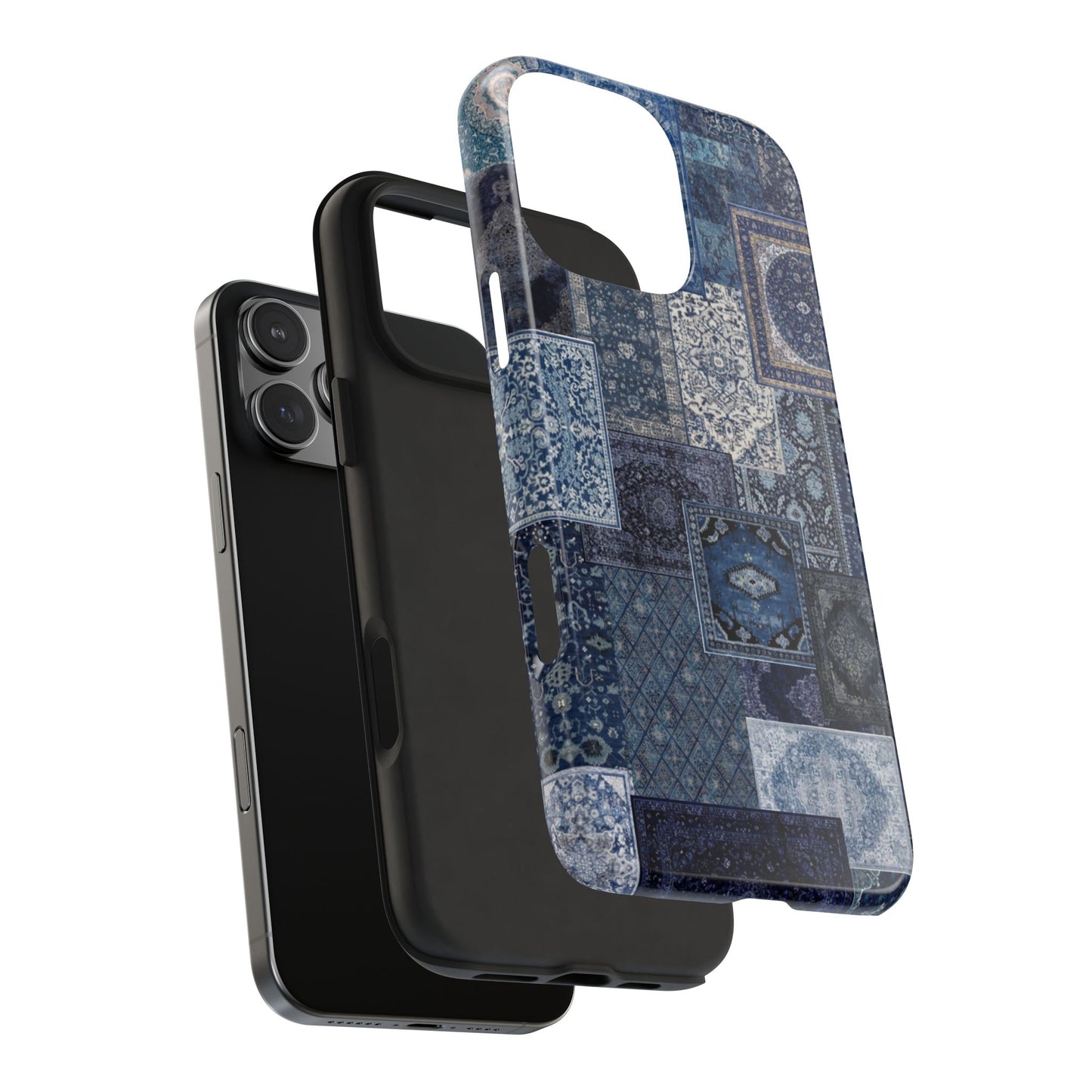 Vintage Rug Pattern Phone Cases, Tough Cases for iPhone, Stylish Smartphone Cover, Unique Gifts for Him/Her, Blue Design