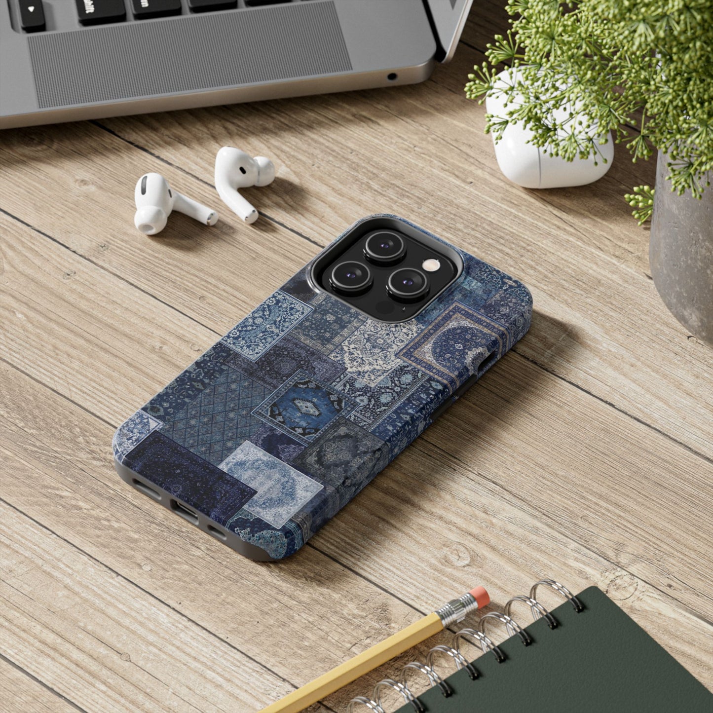 Vintage Rug Pattern Phone Cases, Tough Cases for iPhone, Stylish Smartphone Cover, Unique Gifts for Him/Her, Blue Design