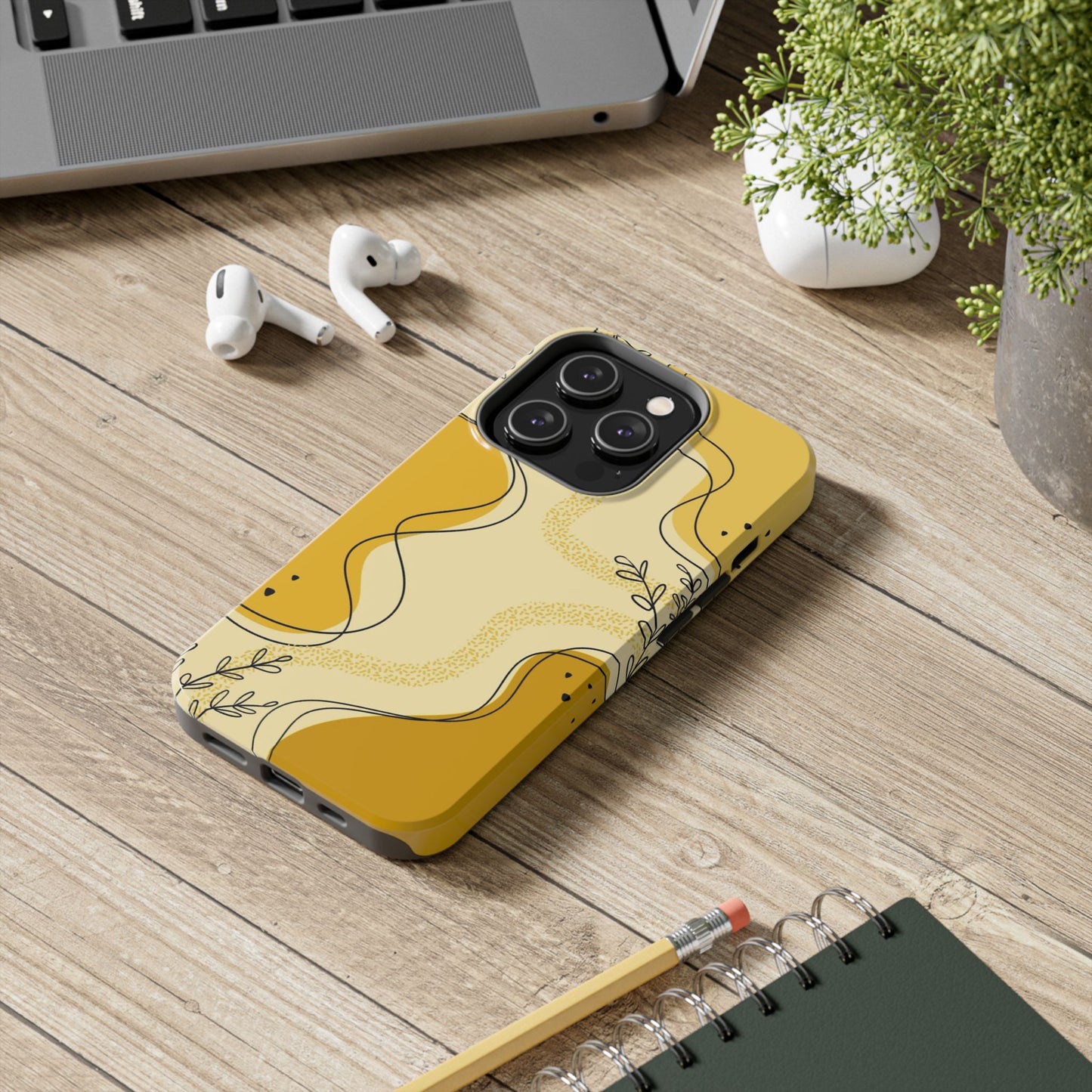 Artistic Yellow Phone Case, Tough Phone Protection, Modern Design, Gifts for Her, Phone Accessories, Unique Cell Phone Cover