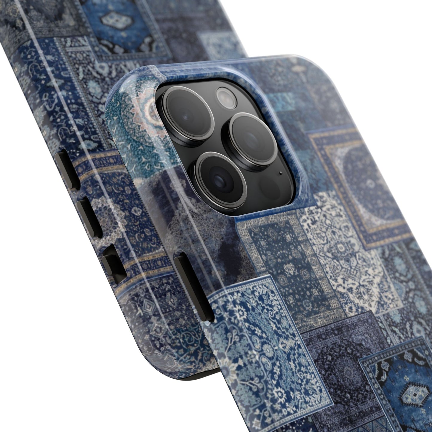 Vintage Rug Pattern Phone Cases, Tough Cases for iPhone, Stylish Smartphone Cover, Unique Gifts for Him/Her, Blue Design