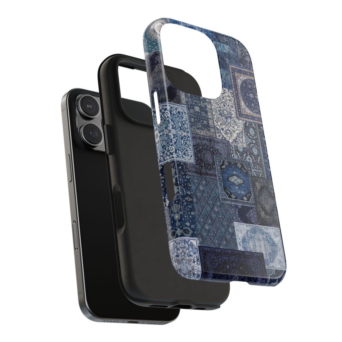 Vintage Rug Pattern Phone Cases, Tough Cases for iPhone, Stylish Smartphone Cover, Unique Gifts for Him/Her, Blue Design