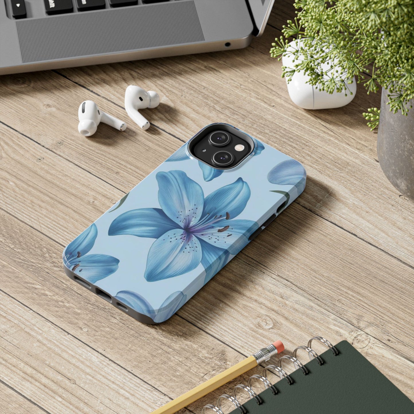 Blue Floral Tough Phone Cases, Floral Phone Cover, Gift for Her, Summer Aesthetic, Smartphone Protector, Durable Case