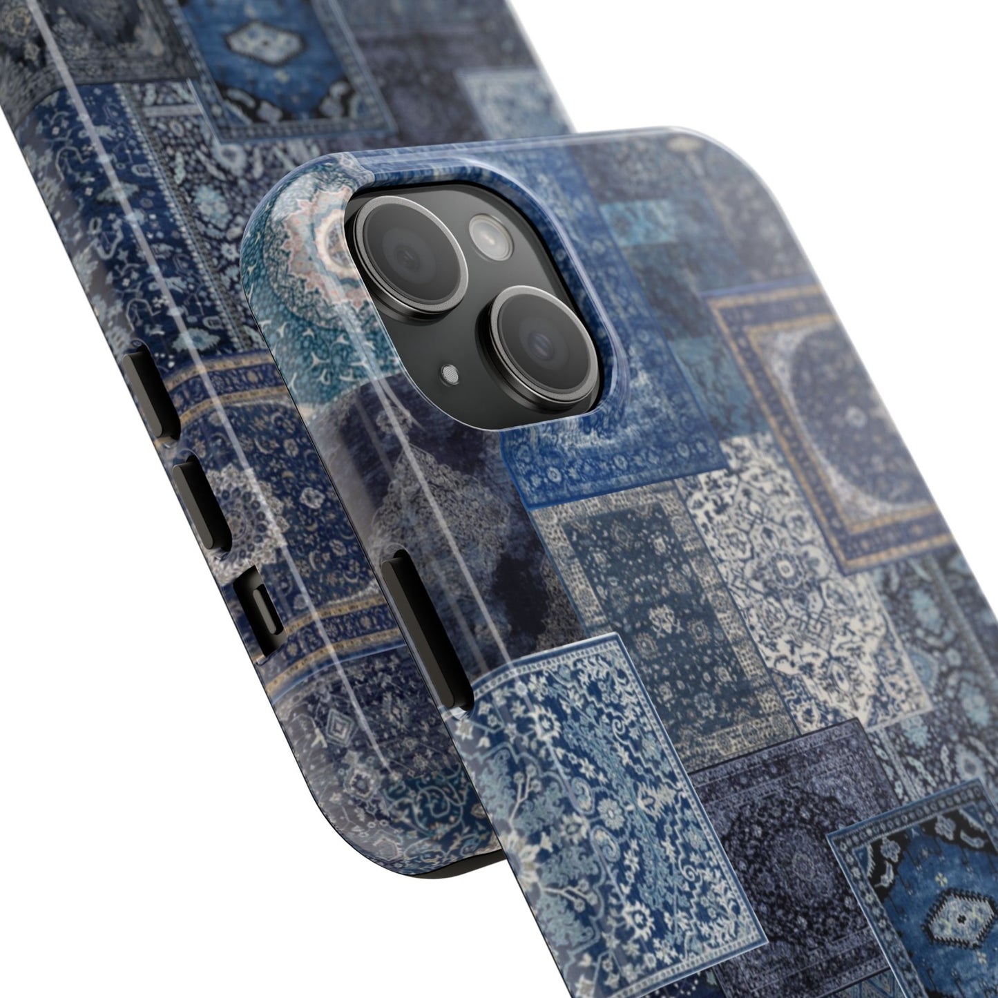 Vintage Rug Pattern Phone Cases, Tough Cases for iPhone, Stylish Smartphone Cover, Unique Gifts for Him/Her, Blue Design