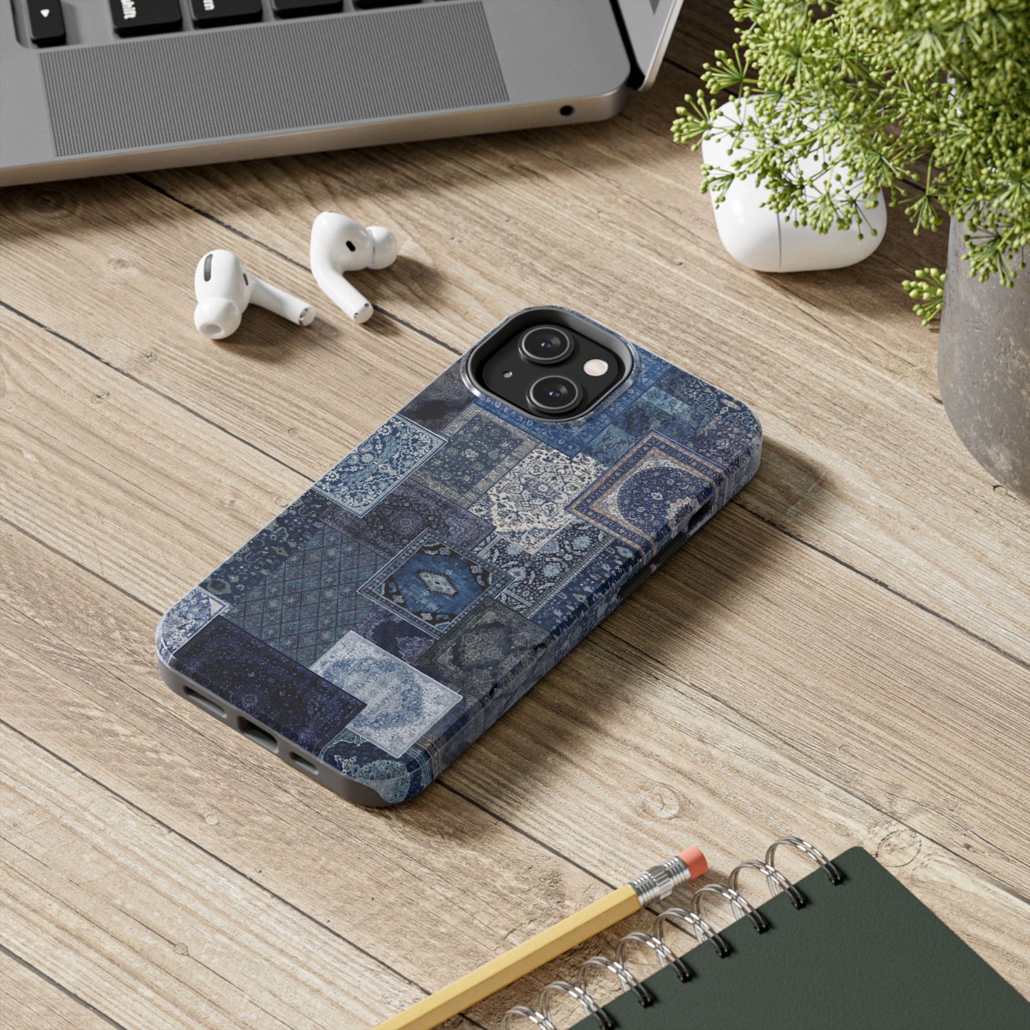 Vintage Rug Pattern Phone Cases, Tough Cases for iPhone, Stylish Smartphone Cover, Unique Gifts for Him/Her, Blue Design