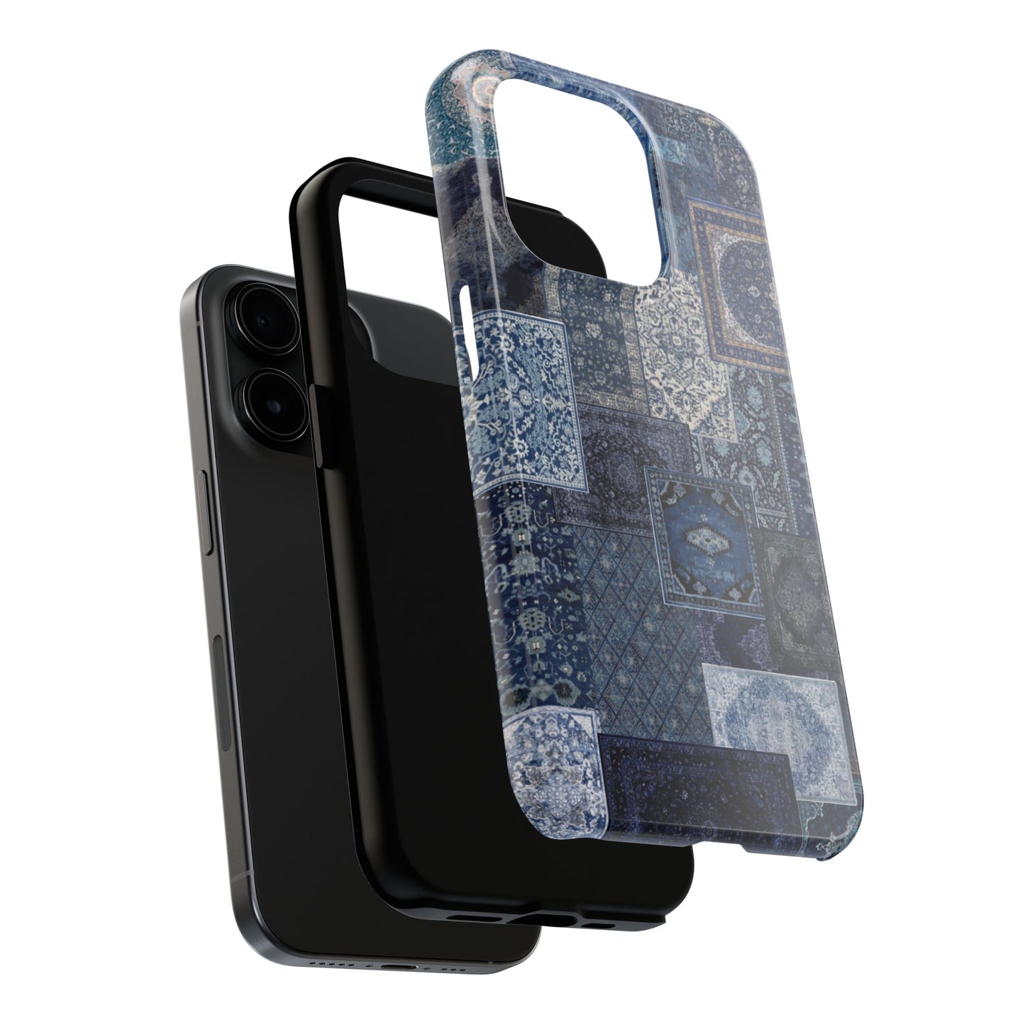 Vintage Rug Pattern Phone Cases, Tough Cases for iPhone, Stylish Smartphone Cover, Unique Gifts for Him/Her, Blue Design