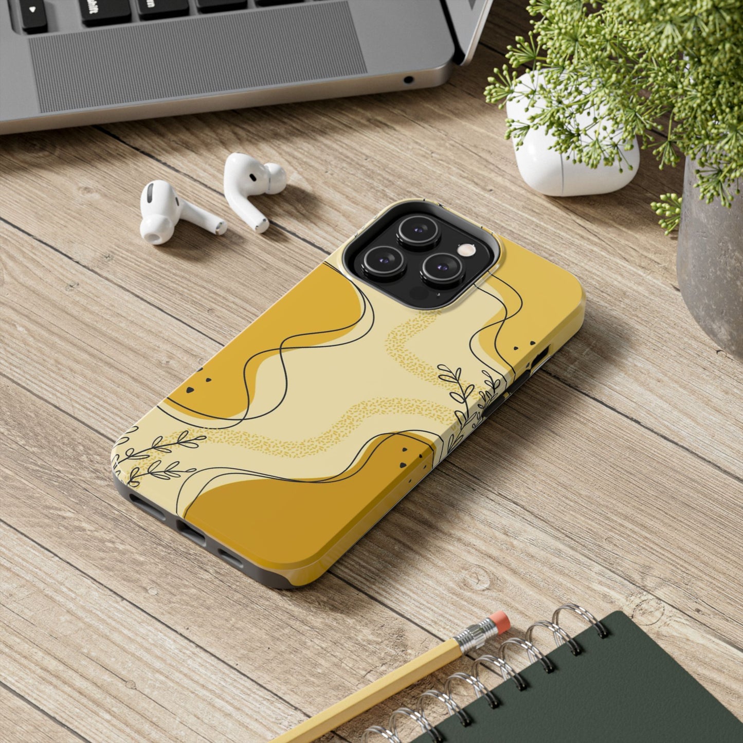 Artistic Yellow Phone Case, Tough Phone Protection, Modern Design, Gifts for Her, Phone Accessories, Unique Cell Phone Cover
