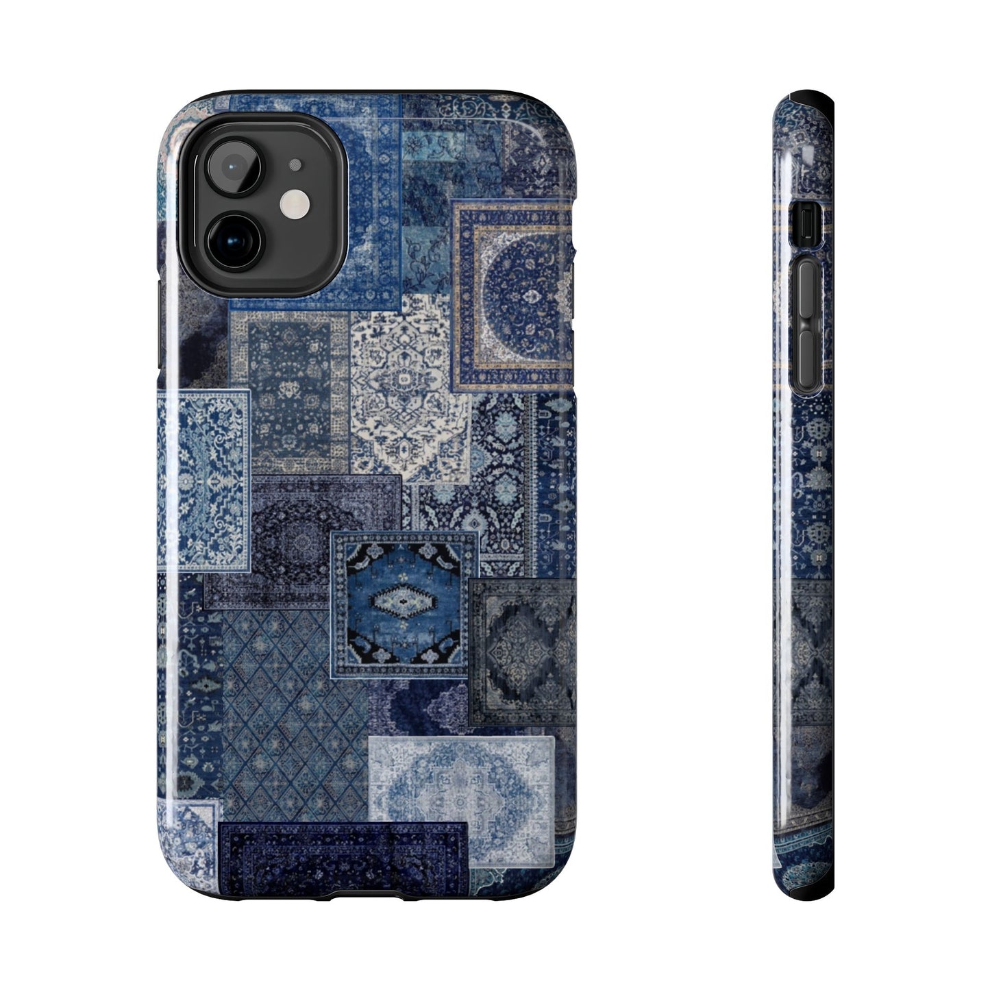 Vintage Rug Pattern Phone Cases, Tough Cases for iPhone, Stylish Smartphone Cover, Unique Gifts for Him/Her, Blue Design