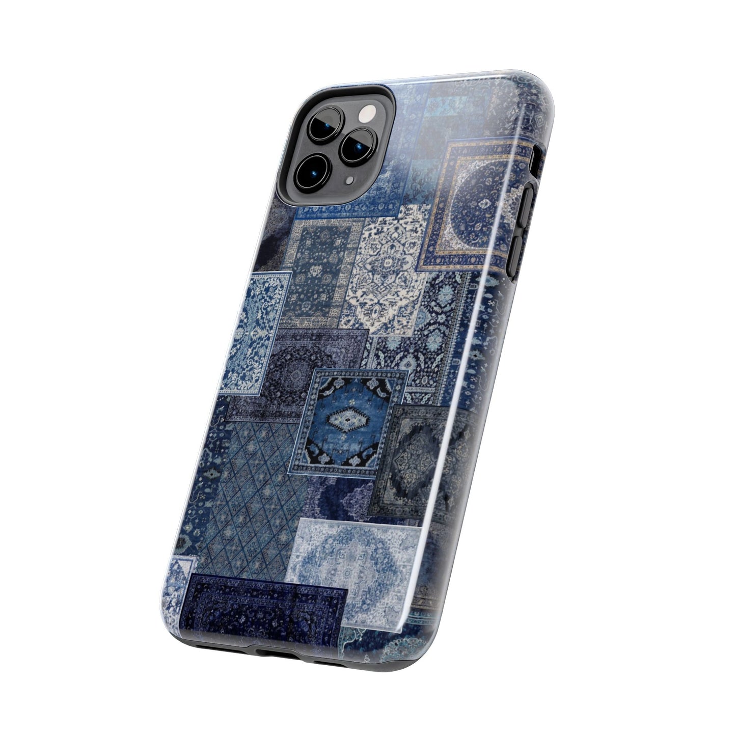 Vintage Rug Pattern Phone Cases, Tough Cases for iPhone, Stylish Smartphone Cover, Unique Gifts for Him/Her, Blue Design
