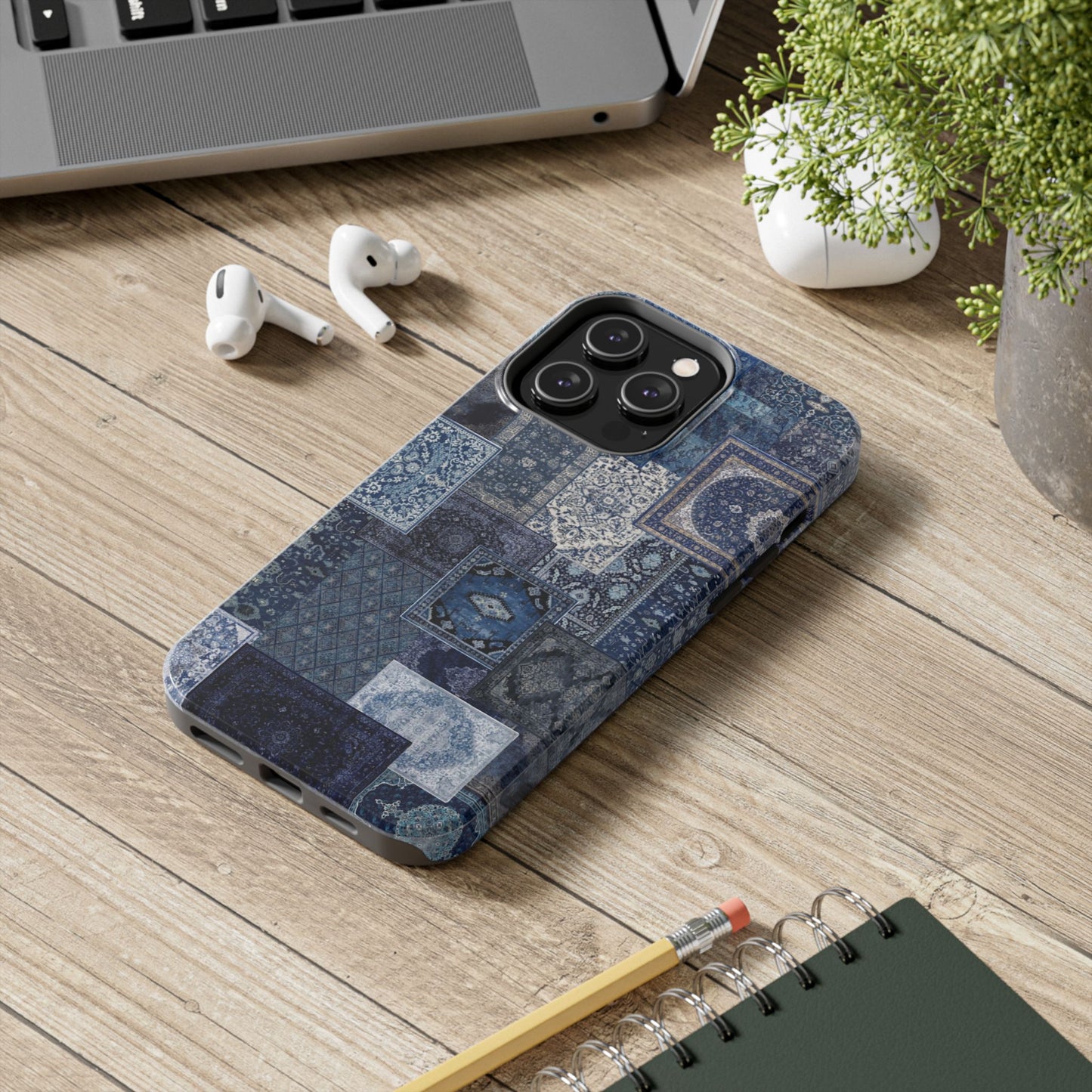 Vintage Rug Pattern Phone Cases, Tough Cases for iPhone, Stylish Smartphone Cover, Unique Gifts for Him/Her, Blue Design