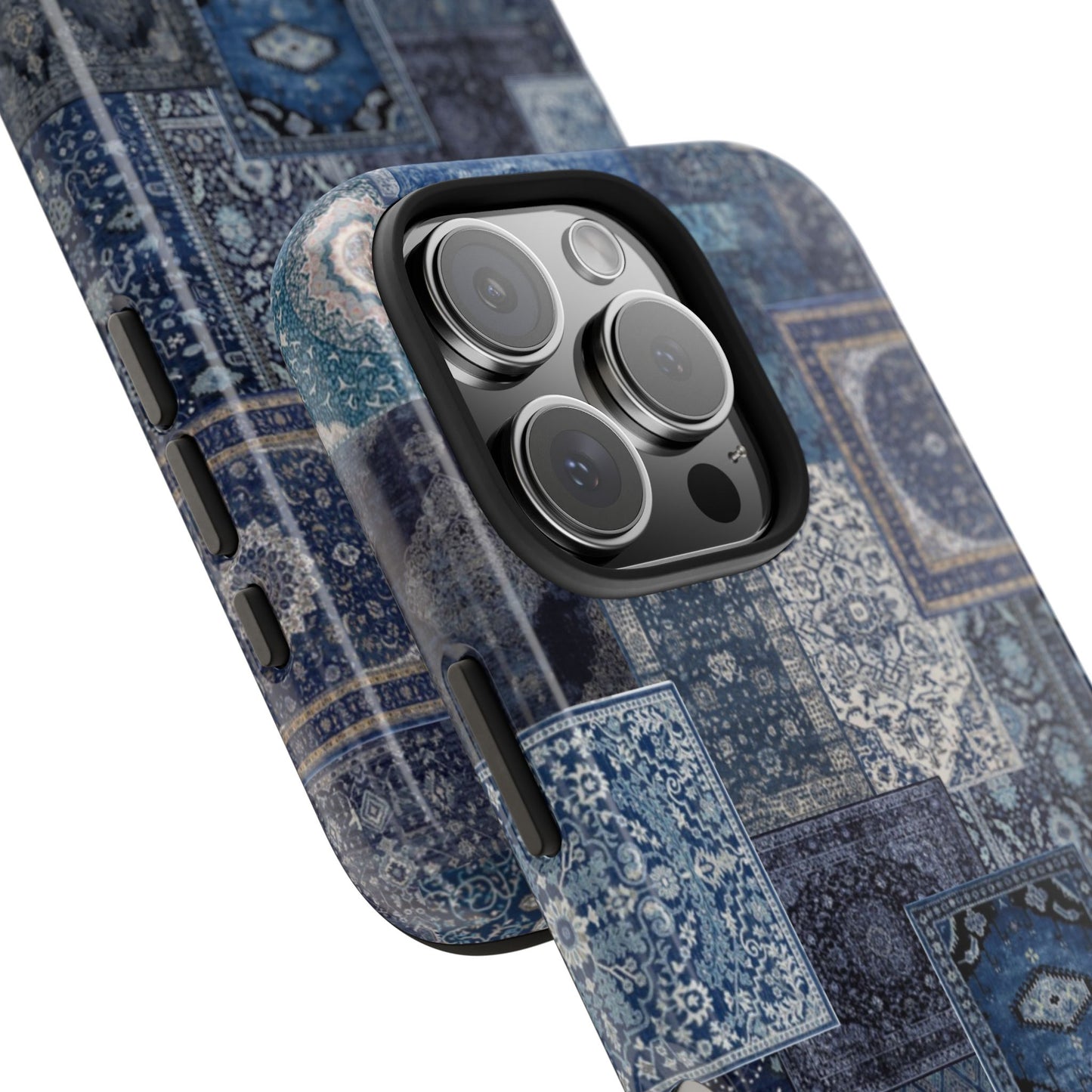 Vintage Rug Pattern Phone Cases, Tough Cases for iPhone, Stylish Smartphone Cover, Unique Gifts for Him/Her, Blue Design