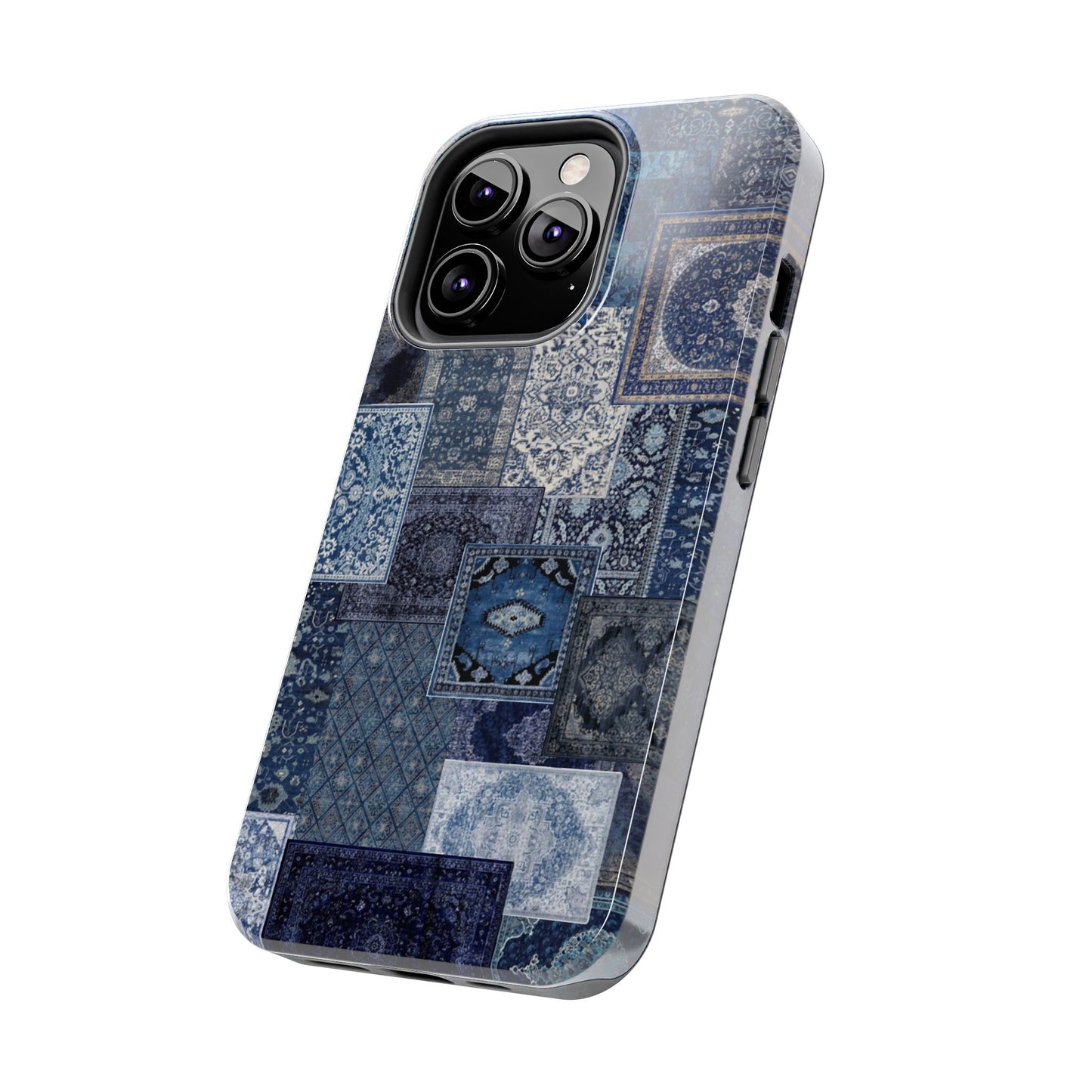 Vintage Rug Pattern Phone Cases, Tough Cases for iPhone, Stylish Smartphone Cover, Unique Gifts for Him/Her, Blue Design