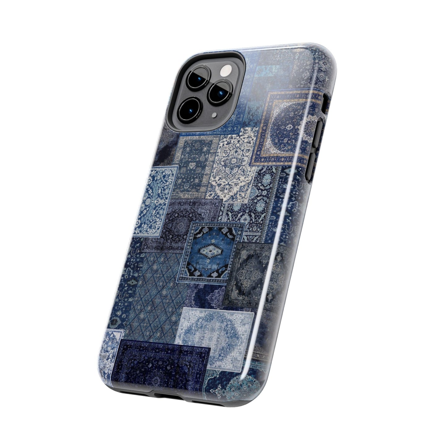 Vintage Rug Pattern Phone Cases, Tough Cases for iPhone, Stylish Smartphone Cover, Unique Gifts for Him/Her, Blue Design