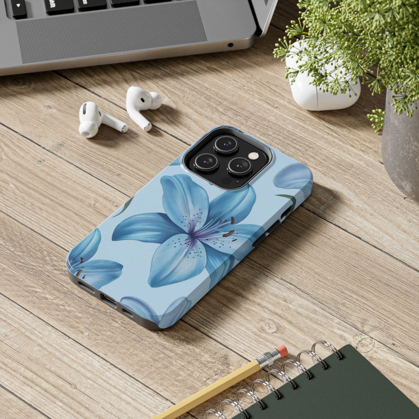 Blue Floral Tough Phone Cases, Floral Phone Cover, Gift for Her, Summer Aesthetic, Smartphone Protector, Durable Case