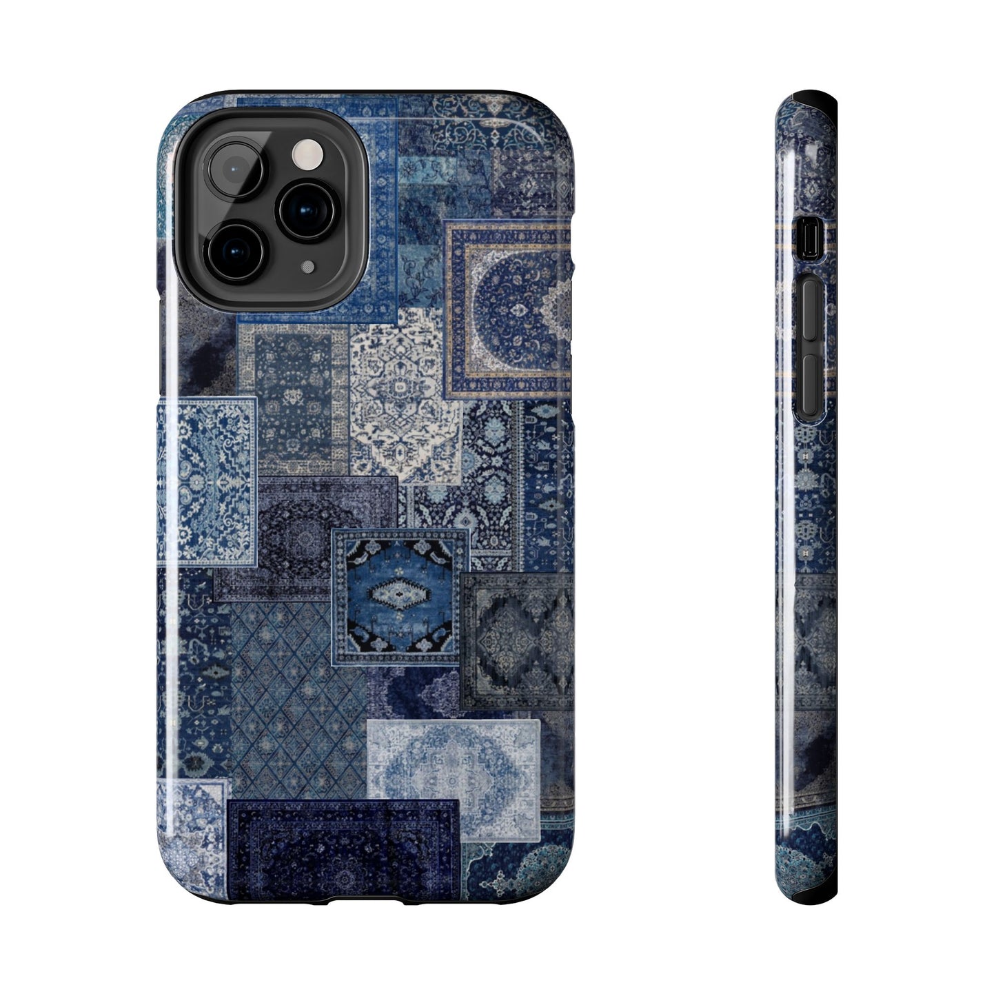 Vintage Rug Pattern Phone Cases, Tough Cases for iPhone, Stylish Smartphone Cover, Unique Gifts for Him/Her, Blue Design