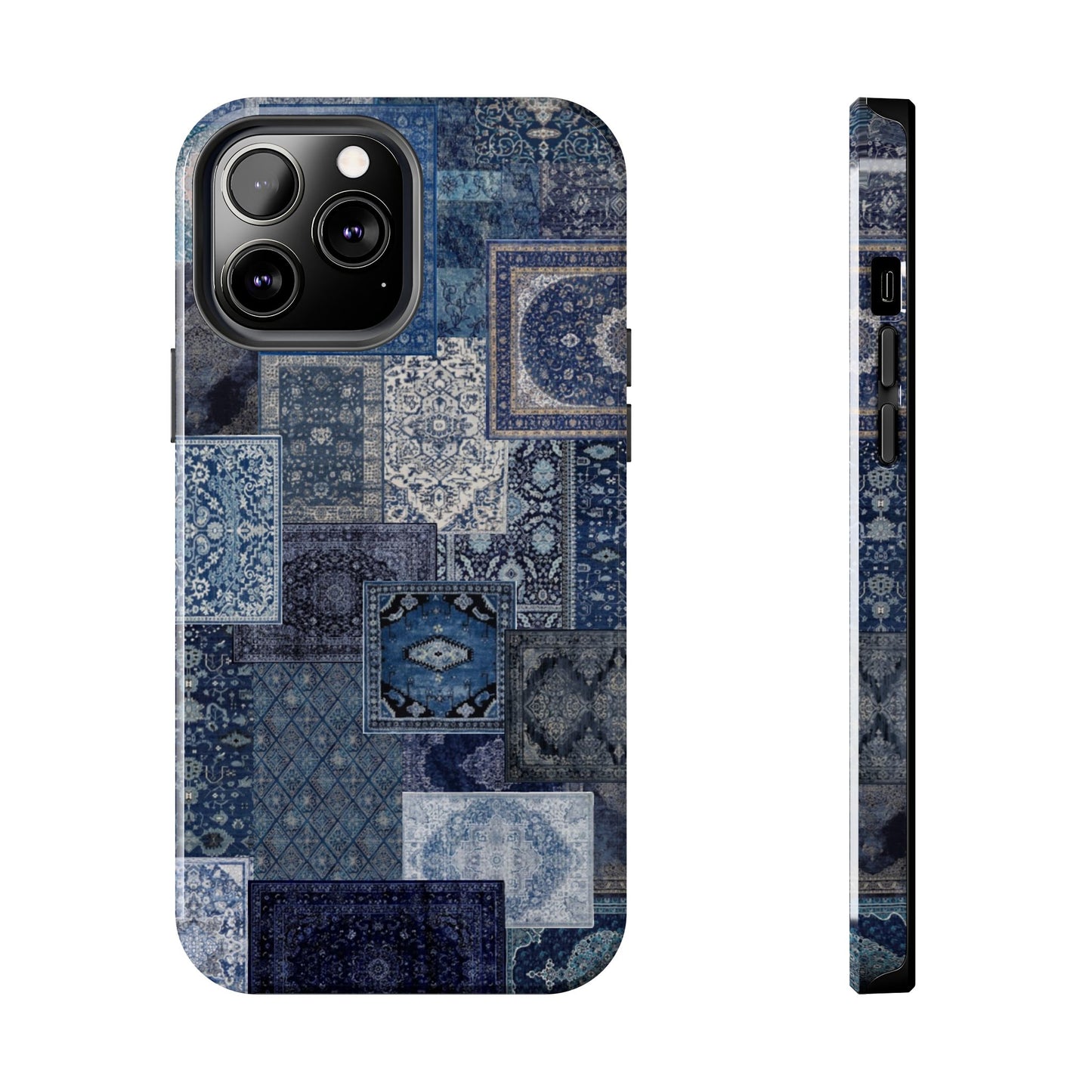 Vintage Rug Pattern Phone Cases, Tough Cases for iPhone, Stylish Smartphone Cover, Unique Gifts for Him/Her, Blue Design