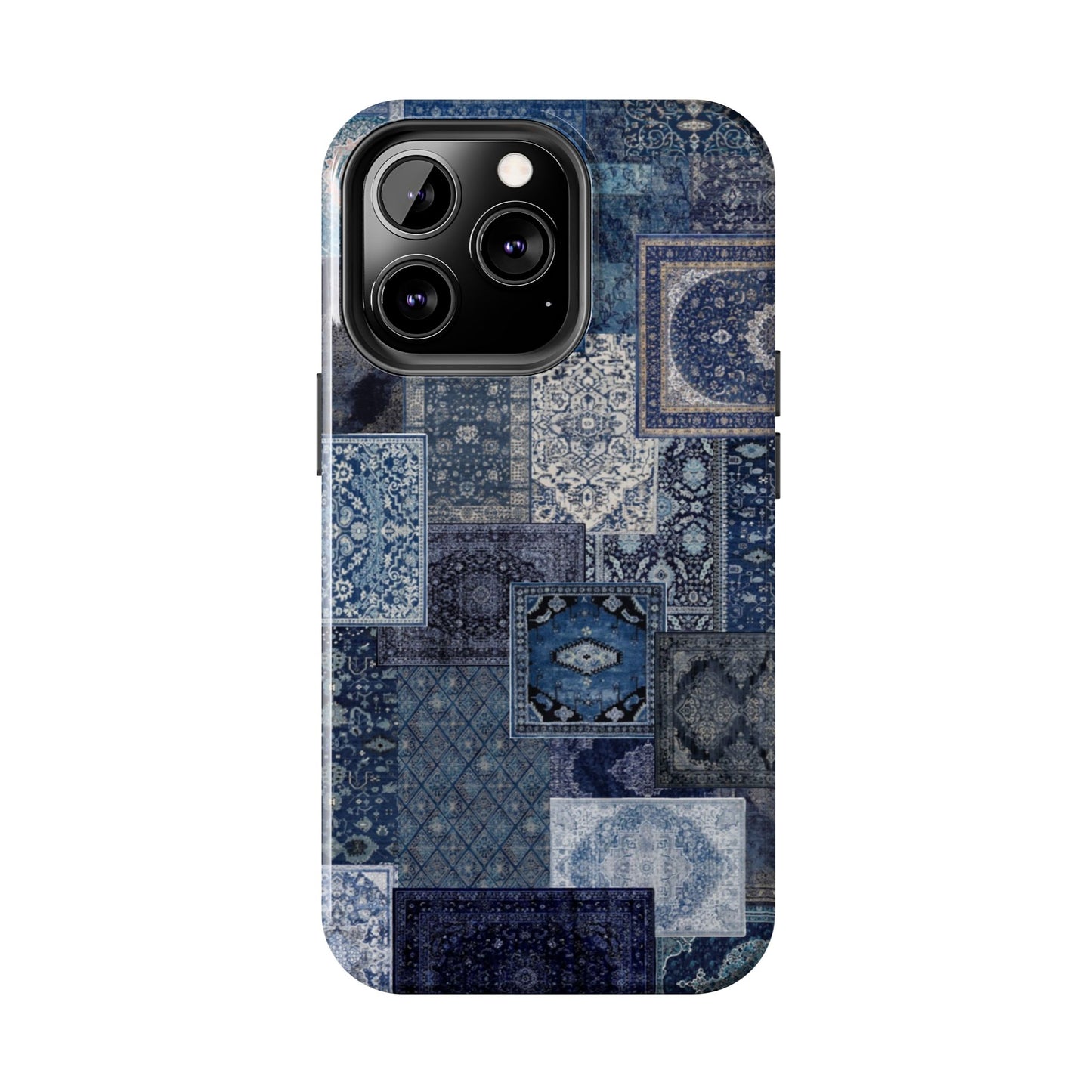 Vintage Rug Pattern Phone Cases, Tough Cases for iPhone, Stylish Smartphone Cover, Unique Gifts for Him/Her, Blue Design