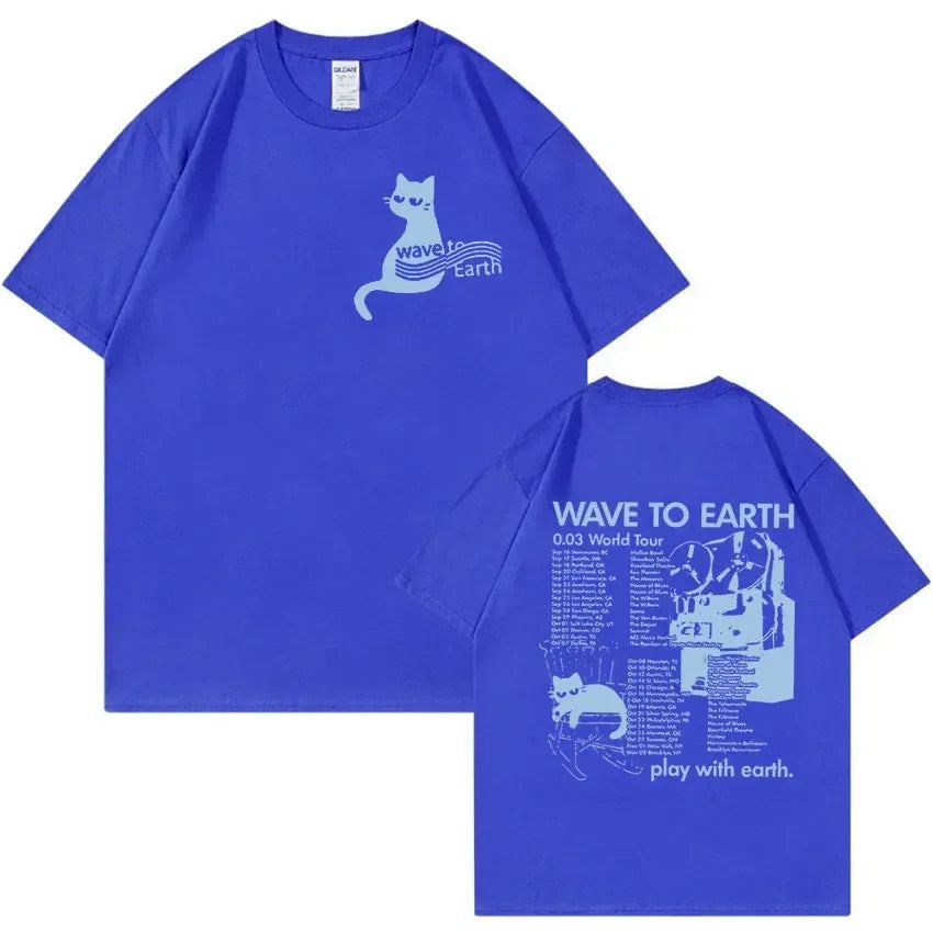 Wave To Earth Cat 0.03 2024 World Tour Album Print T Shirts Men Women Retro Fashion Cotton Short Sleeve T-shirt Hip Hop Clothing