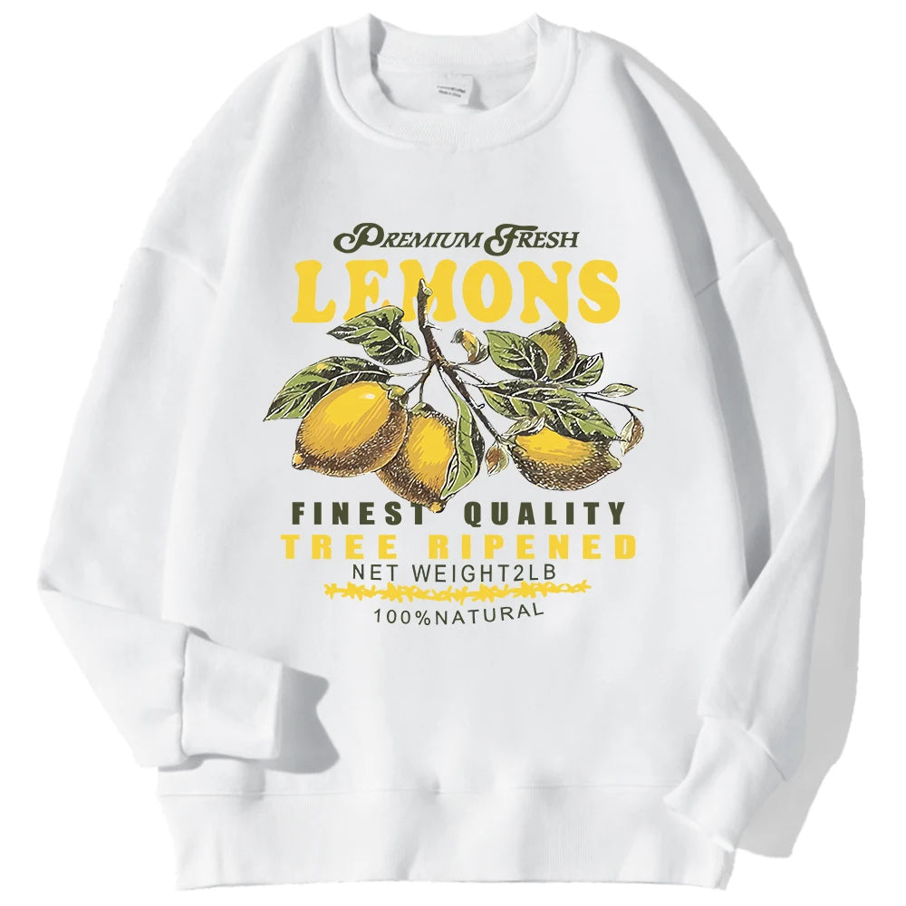 Lemons Leopard And Sun Prints Sweatshirts Winter Women Casual Loose Hoodies Fleece Warm Crewneck Pullover Comfortable Clothes