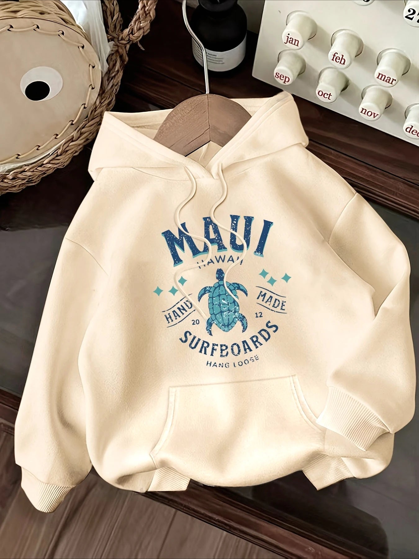 2025 Autumn and Winter "Hawaii Maui" Surfboard Printed Casual Hooded Pullover for Women's Casual Hoodies Clothing