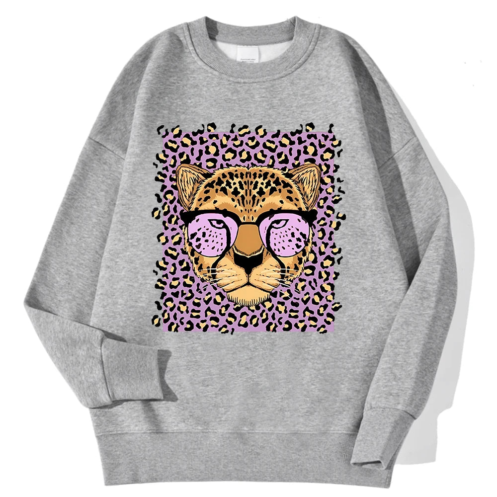 Lemons Leopard And Sun Prints Sweatshirts Winter Women Casual Loose Hoodies Fleece Warm Crewneck Pullover Comfortable Clothes