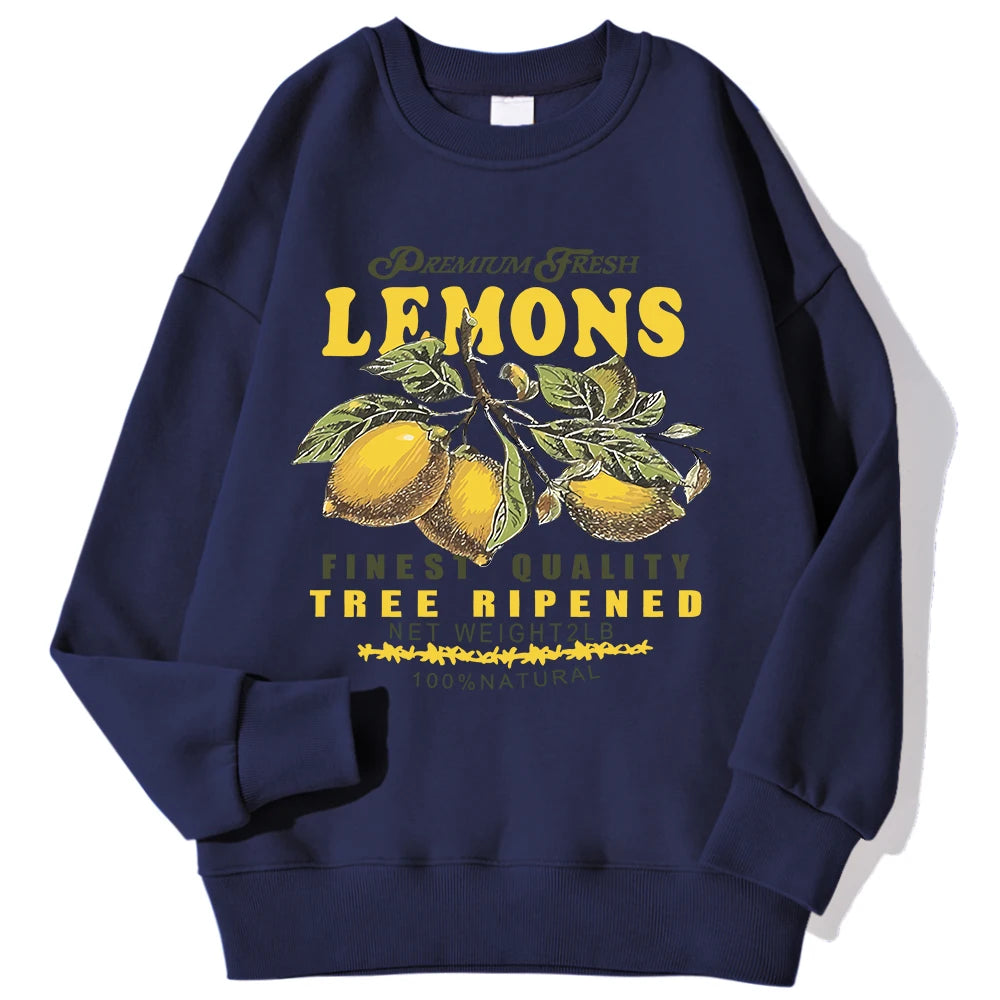 Lemons Leopard And Sun Prints Sweatshirts Winter Women Casual Loose Hoodies Fleece Warm Crewneck Pullover Comfortable Clothes