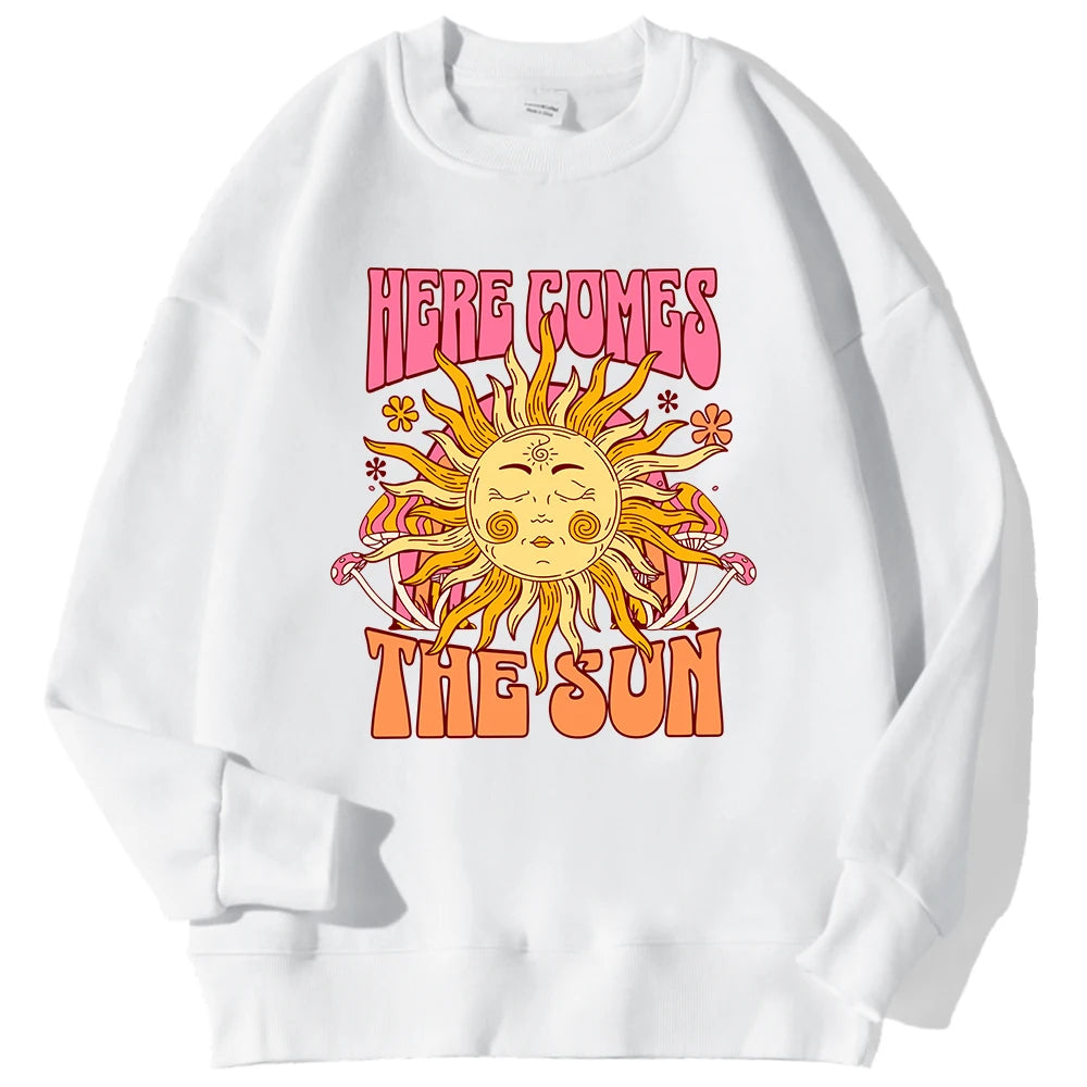 Lemons Leopard And Sun Prints Sweatshirts Winter Women Casual Loose Hoodies Fleece Warm Crewneck Pullover Comfortable Clothes