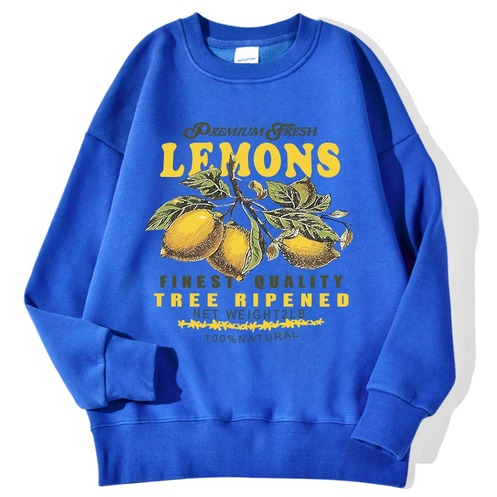Lemons Leopard And Sun Prints Sweatshirts Winter Women Casual Loose Hoodies Fleece Warm Crewneck Pullover Comfortable Clothes