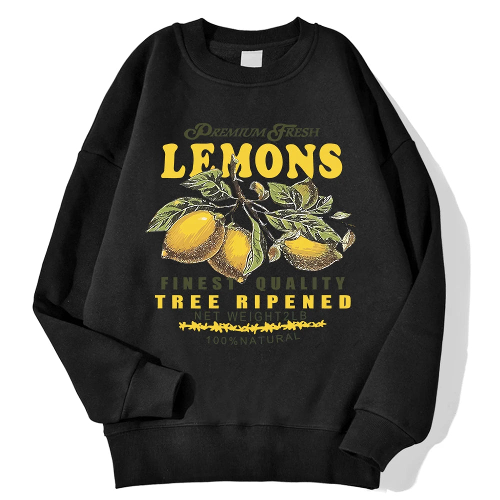 Lemons Leopard And Sun Prints Sweatshirts Winter Women Casual Loose Hoodies Fleece Warm Crewneck Pullover Comfortable Clothes