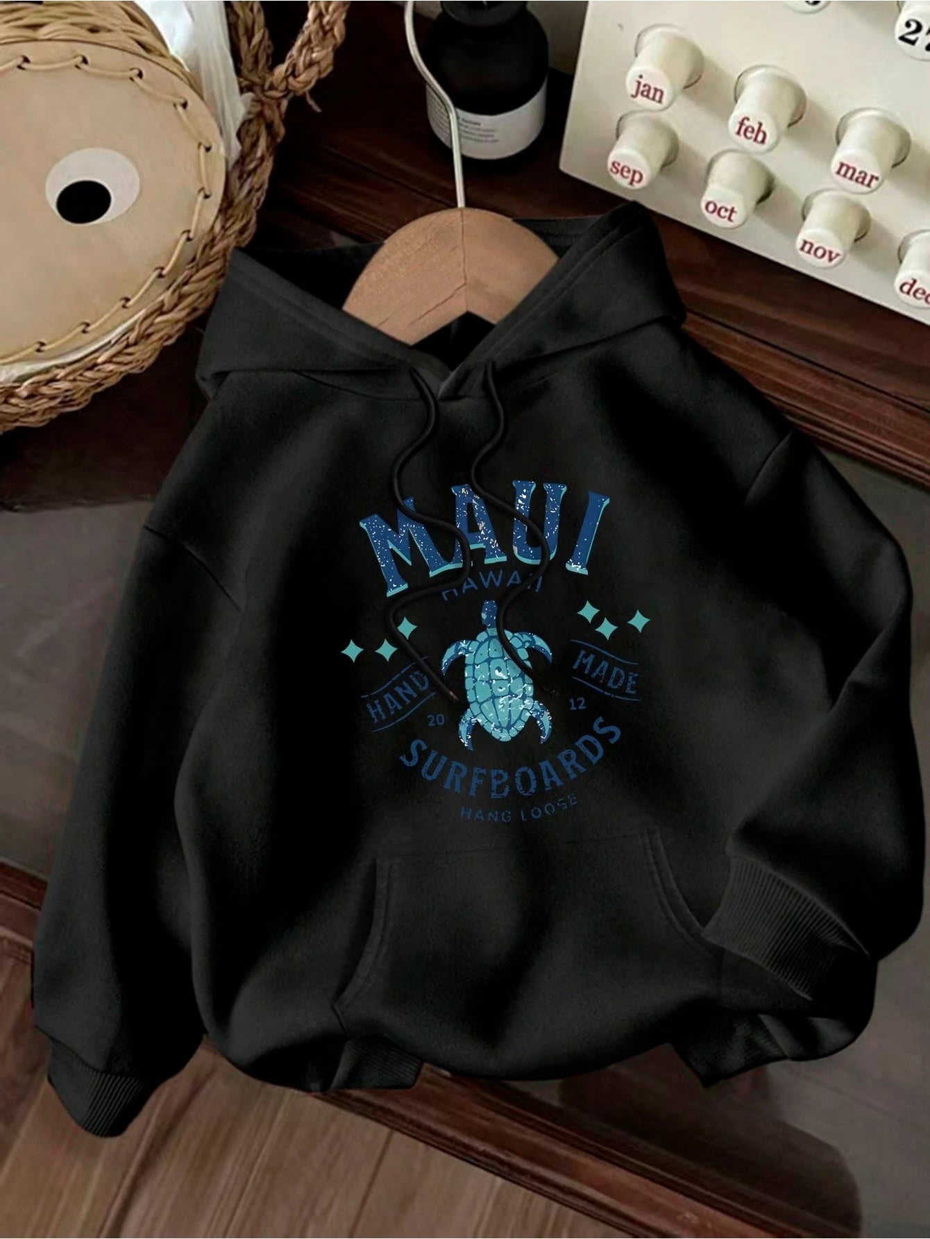 2025 Autumn and Winter "Hawaii Maui" Surfboard Printed Casual Hooded Pullover for Women's Casual Hoodies Clothing