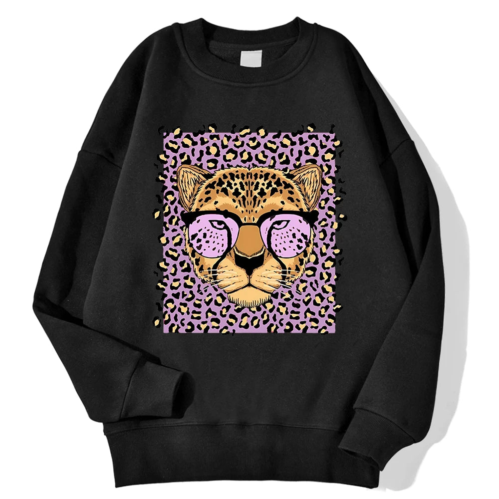 Lemons Leopard And Sun Prints Sweatshirts Winter Women Casual Loose Hoodies Fleece Warm Crewneck Pullover Comfortable Clothes