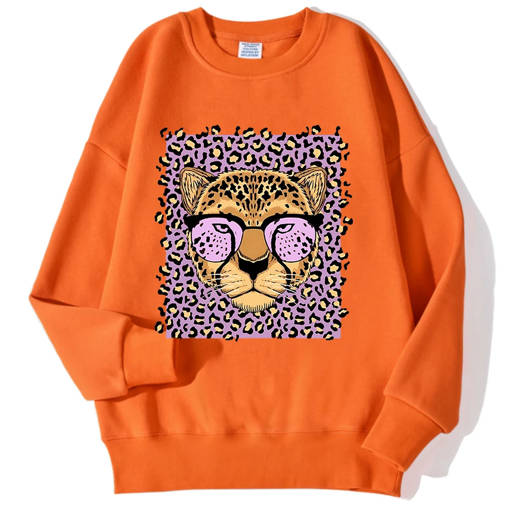 Lemons Leopard And Sun Prints Sweatshirts Winter Women Casual Loose Hoodies Fleece Warm Crewneck Pullover Comfortable Clothes