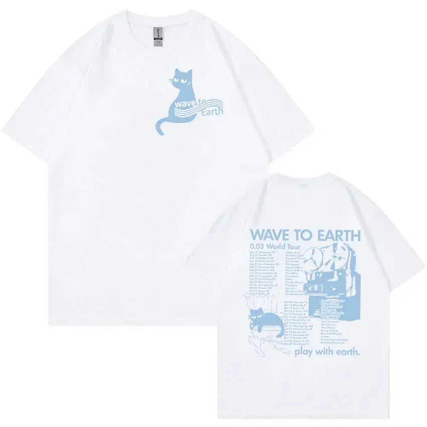 Wave To Earth Cat 0.03 2024 World Tour Album Print T Shirts Men Women Retro Fashion Cotton Short Sleeve T-shirt Hip Hop Clothing