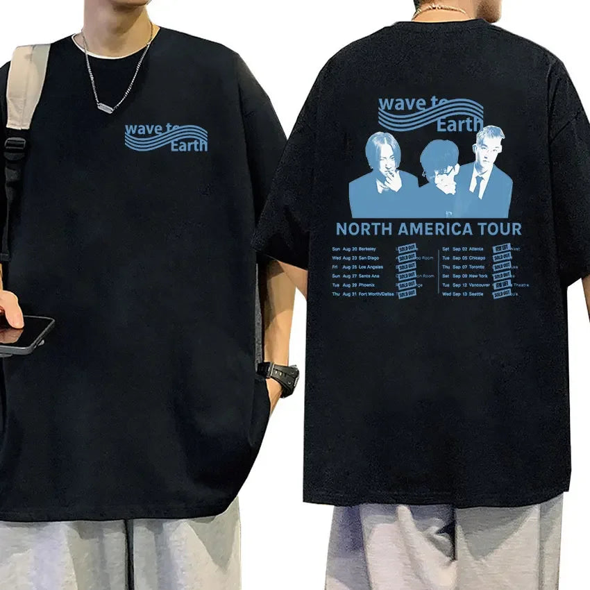 Wave To Earth Cat 0.03 2024 World Tour Album Print T Shirts Men Women Retro Fashion Cotton Short Sleeve T-shirt Hip Hop Clothing