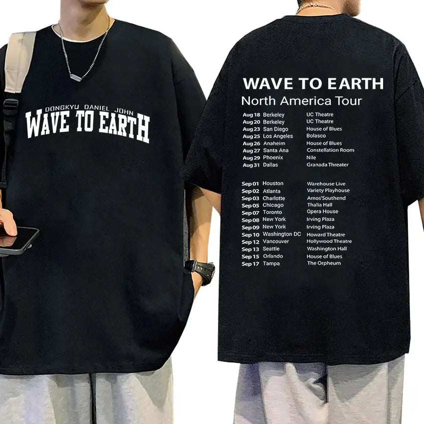 Wave To Earth Cat 0.03 2024 World Tour Album Print T Shirts Men Women Retro Fashion Cotton Short Sleeve T-shirt Hip Hop Clothing