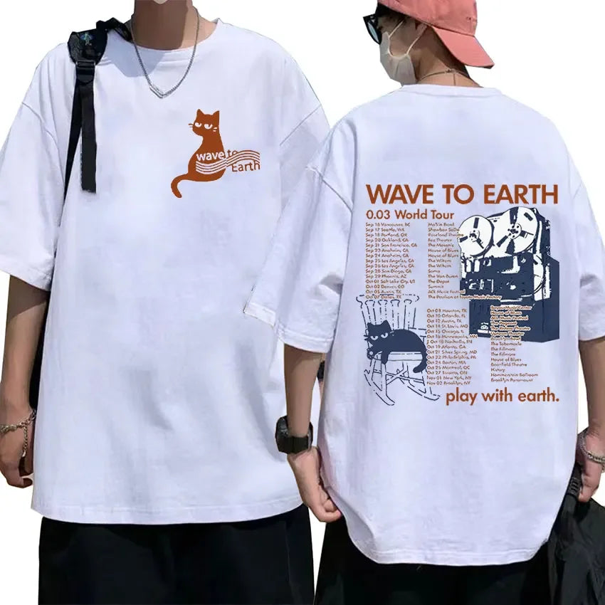 Wave To Earth Cat 0.03 2024 World Tour Album Print T Shirts Men Women Retro Fashion Cotton Short Sleeve T-shirt Hip Hop Clothing