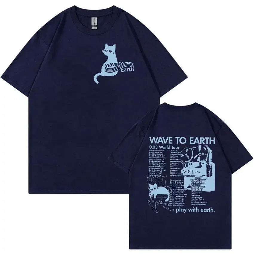 Wave To Earth Cat 0.03 2024 World Tour Album Print T Shirts Men Women Retro Fashion Cotton Short Sleeve T-shirt Hip Hop Clothing