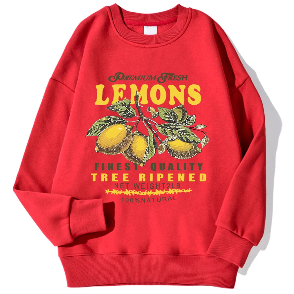 Lemons Leopard And Sun Prints Sweatshirts Winter Women Casual Loose Hoodies Fleece Warm Crewneck Pullover Comfortable Clothes