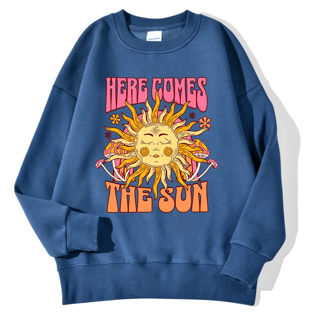 Lemons Leopard And Sun Prints Sweatshirts Winter Women Casual Loose Hoodies Fleece Warm Crewneck Pullover Comfortable Clothes